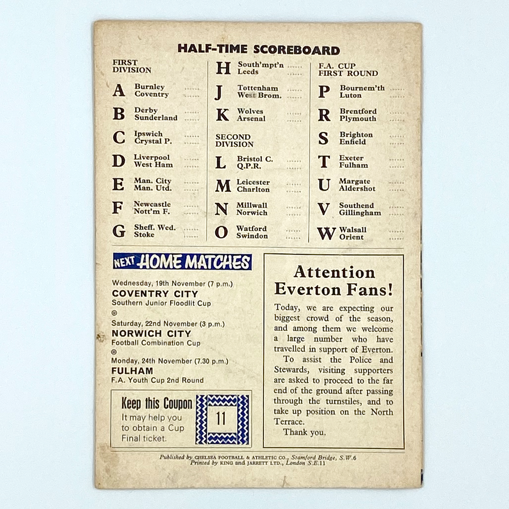 Chelsea vs Everton Programme (15 November, 1969)