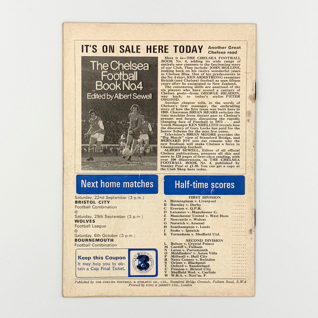 Chelsea vs Coventry City Programme (15 September, 1973)