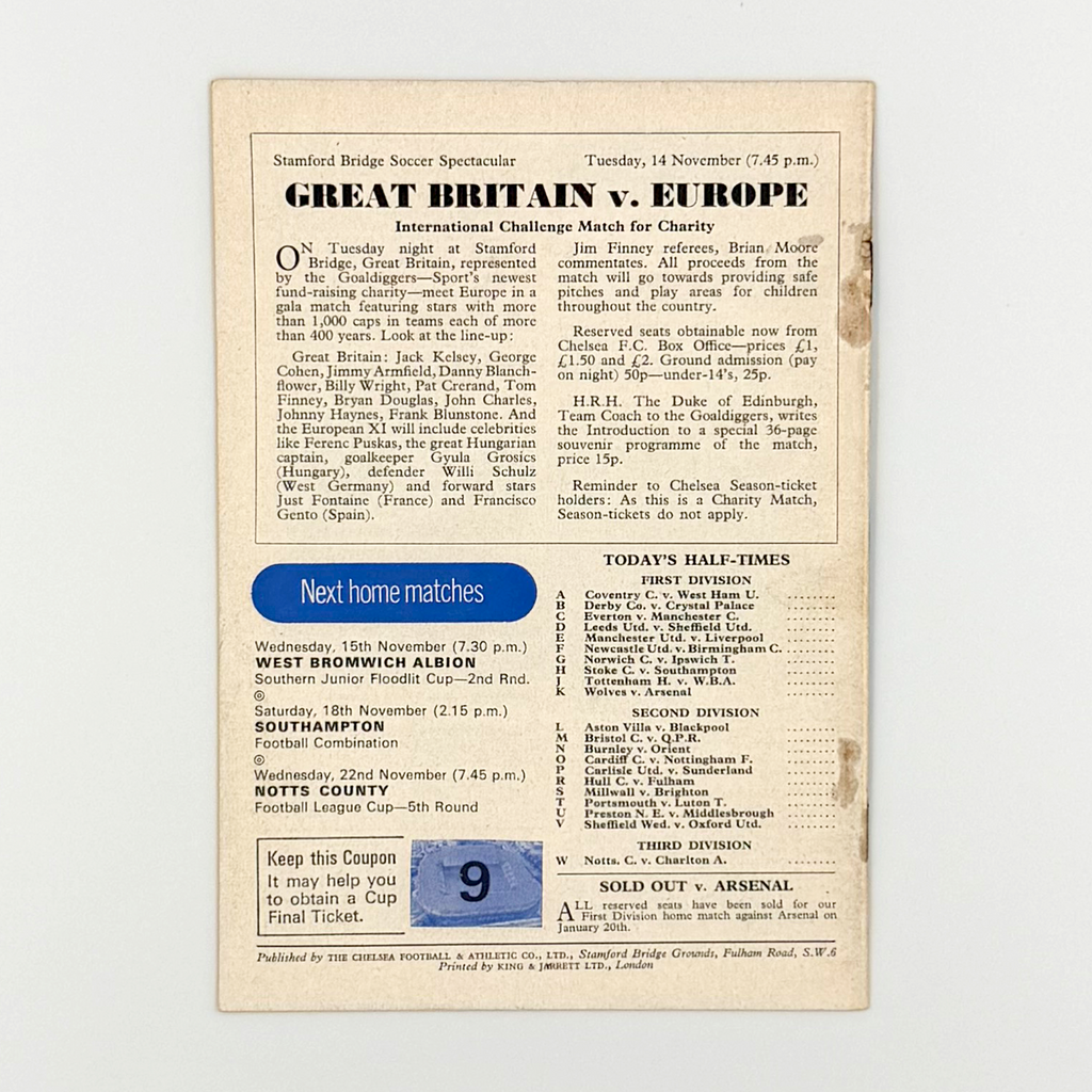 Chelsea vs Leicester City Programme (11 November, 1972)