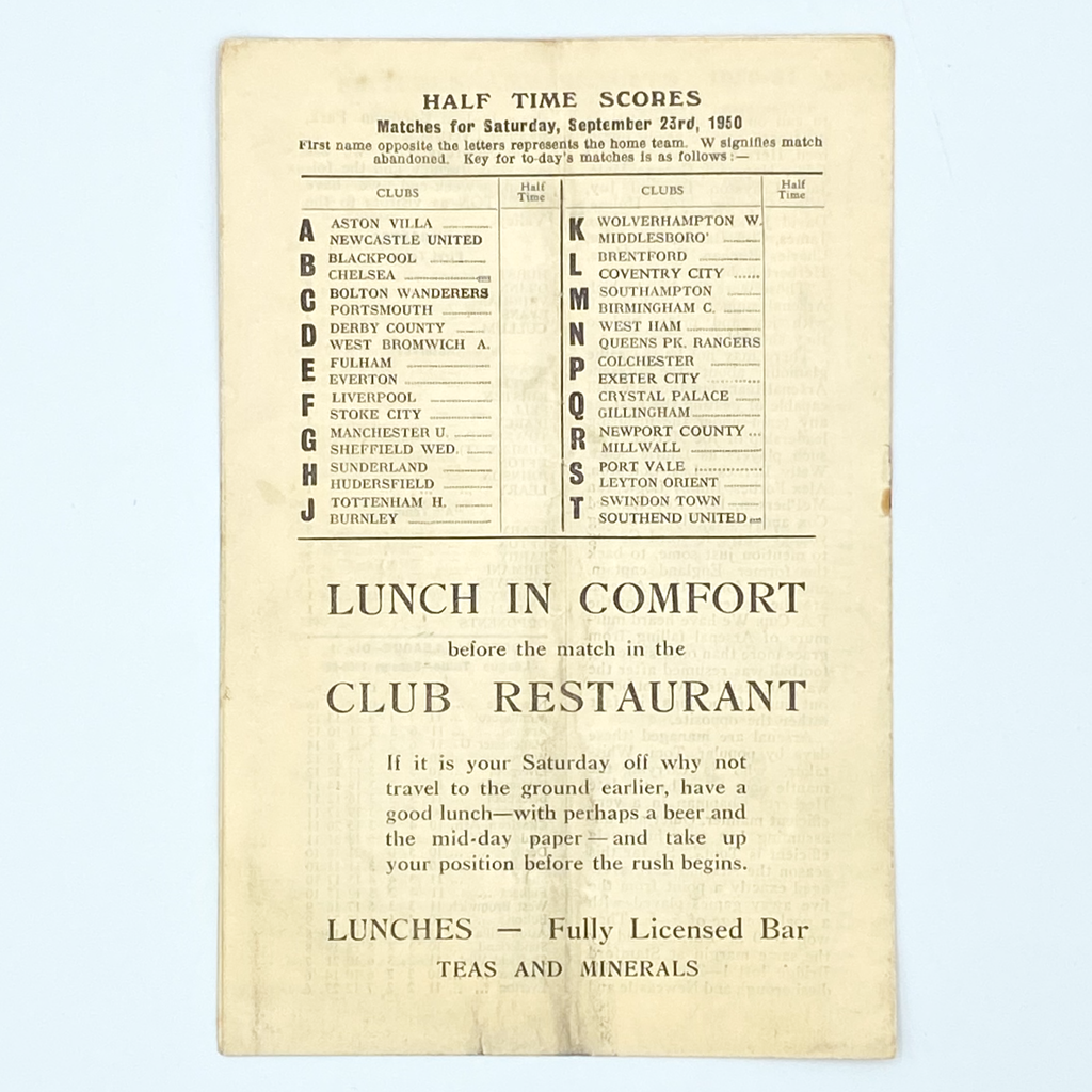 Charlton Athletic vs Arsenal Programme (7 October, 1950)