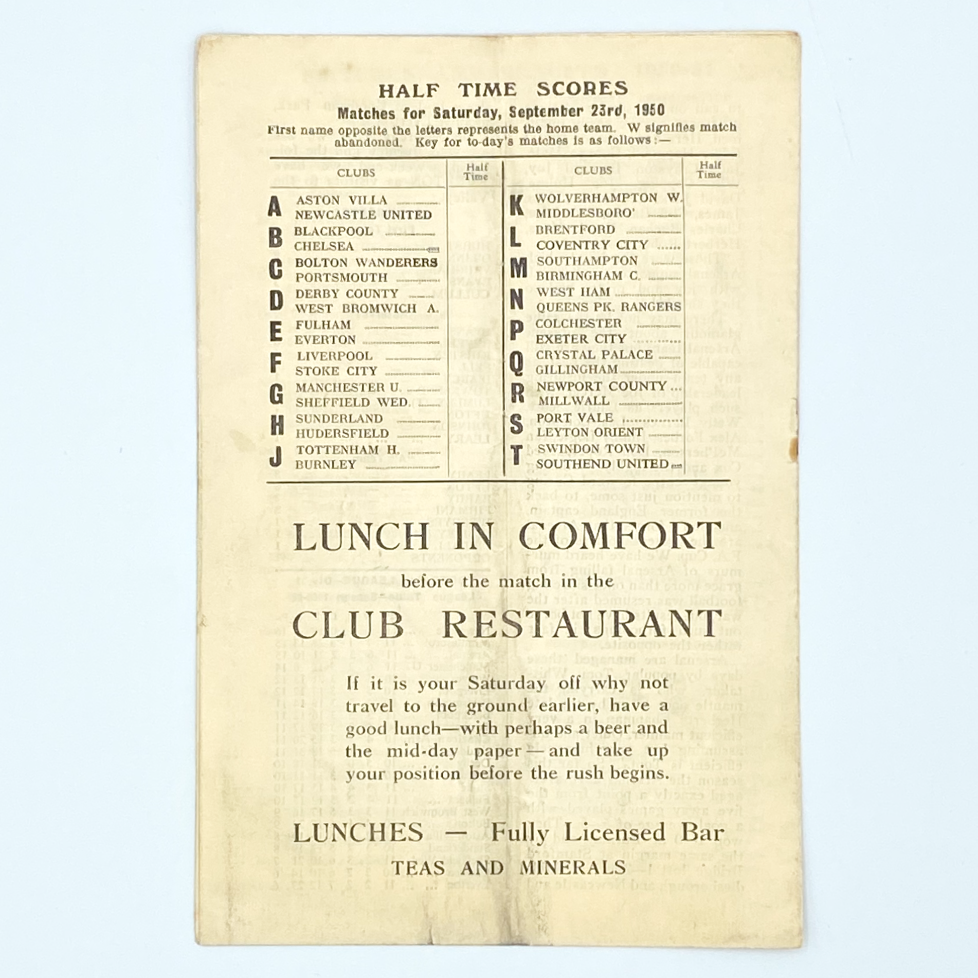 Charlton Athletic vs Arsenal Programme (7 October, 1950)