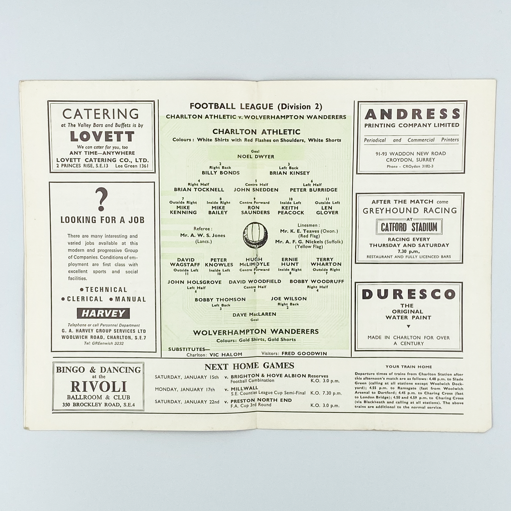 Charlton Athletic vs Wolverhampton Wanderers Programme (8 January, 1966)