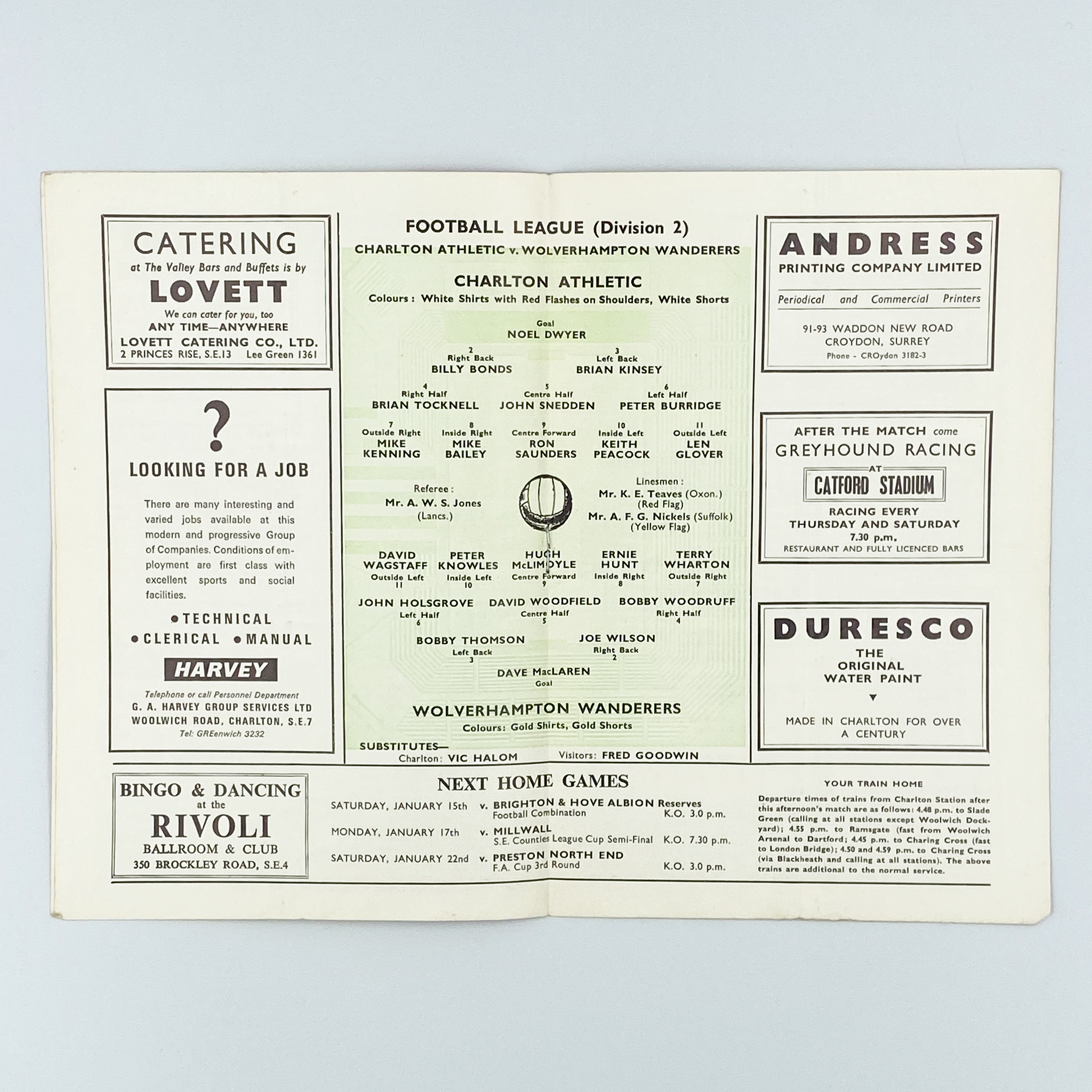 Charlton Athletic vs Wolverhampton Wanderers Programme (8 January, 1966)