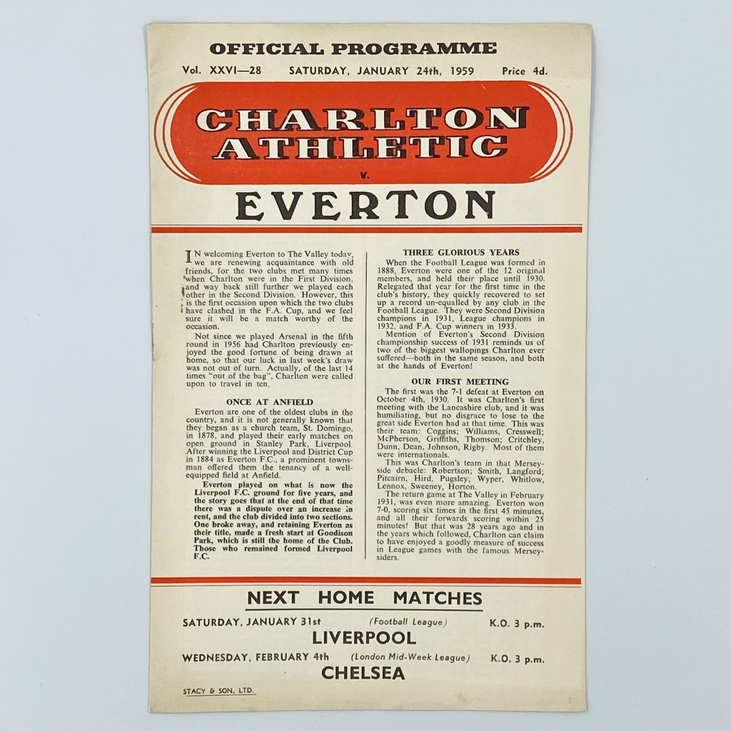 Charlton Athletic vs Everton Programme (24 January, 1959)