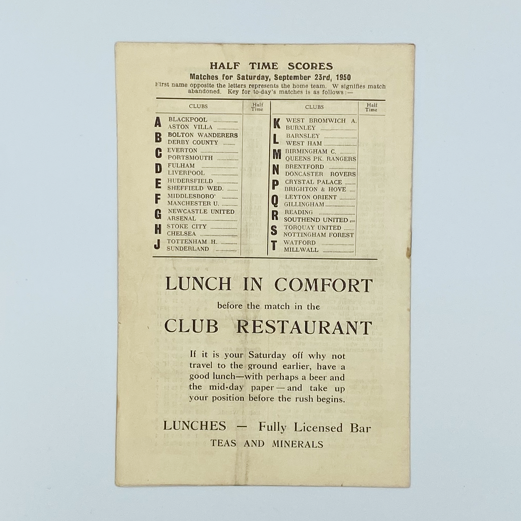 Charlton Athletic vs Wolverhampton Wanderers Programme (23 September, 1950)