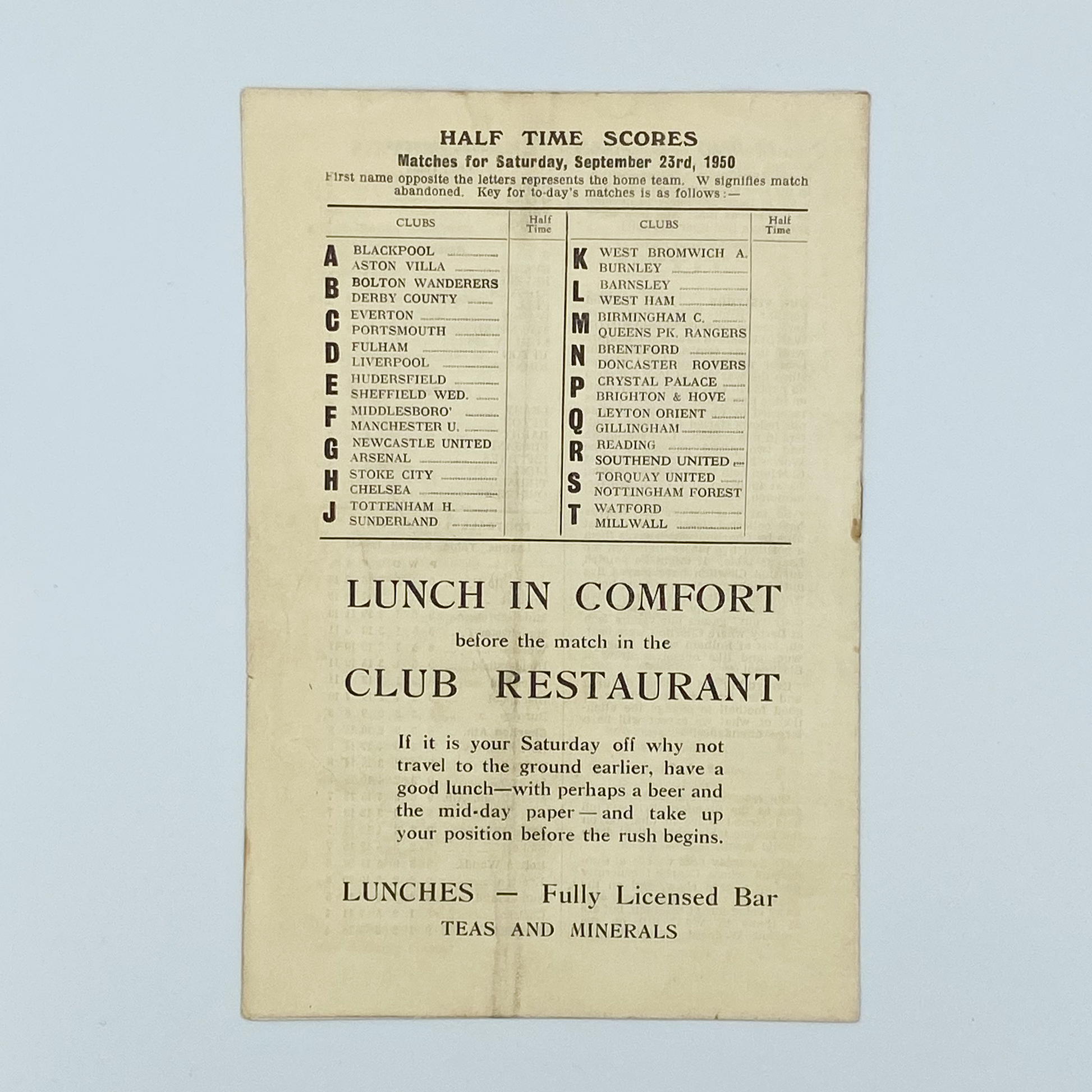 Charlton Athletic vs Wolverhampton Wanderers Programme (23 September, 1950)