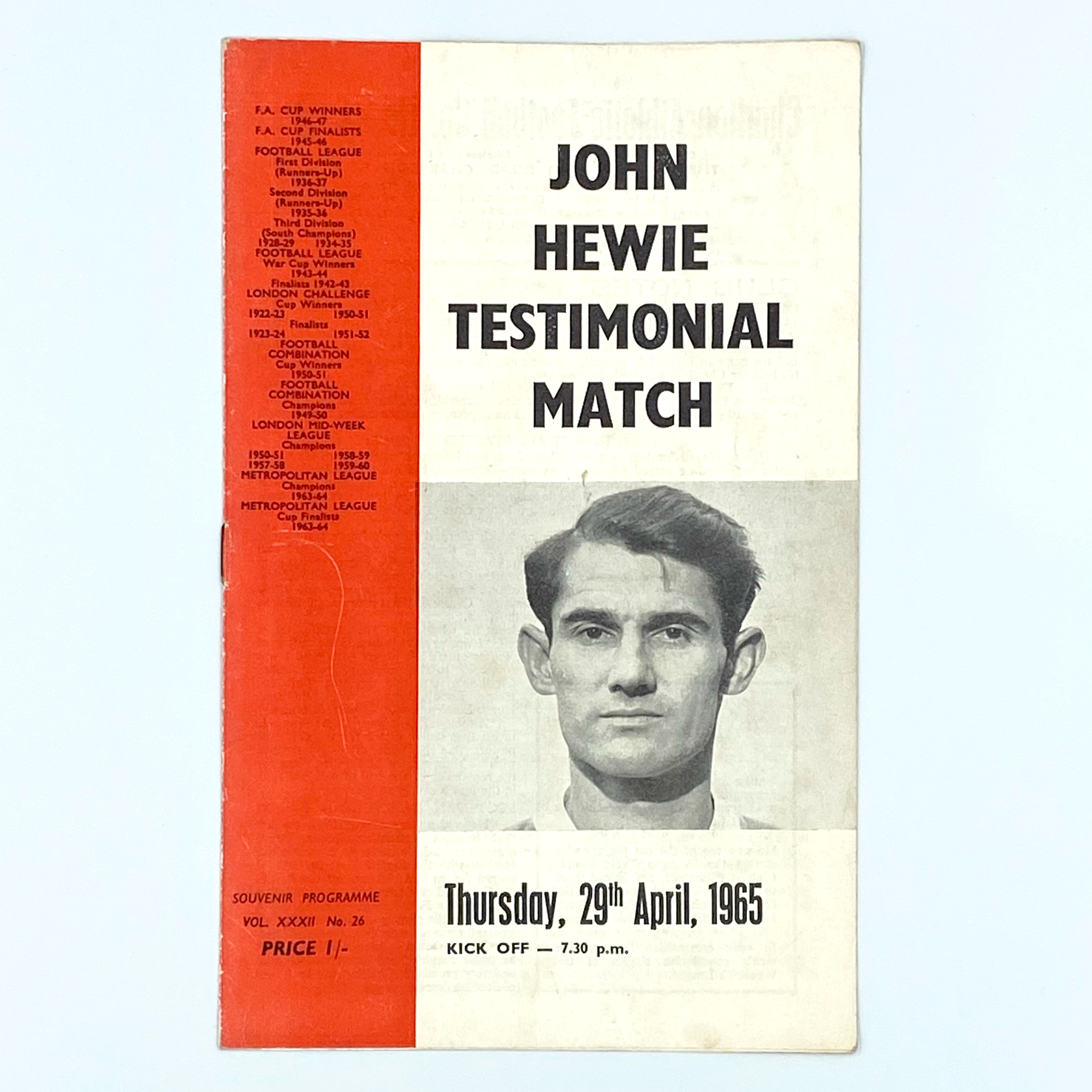 John Hewie Testimonial Programme (29 April, 1965)