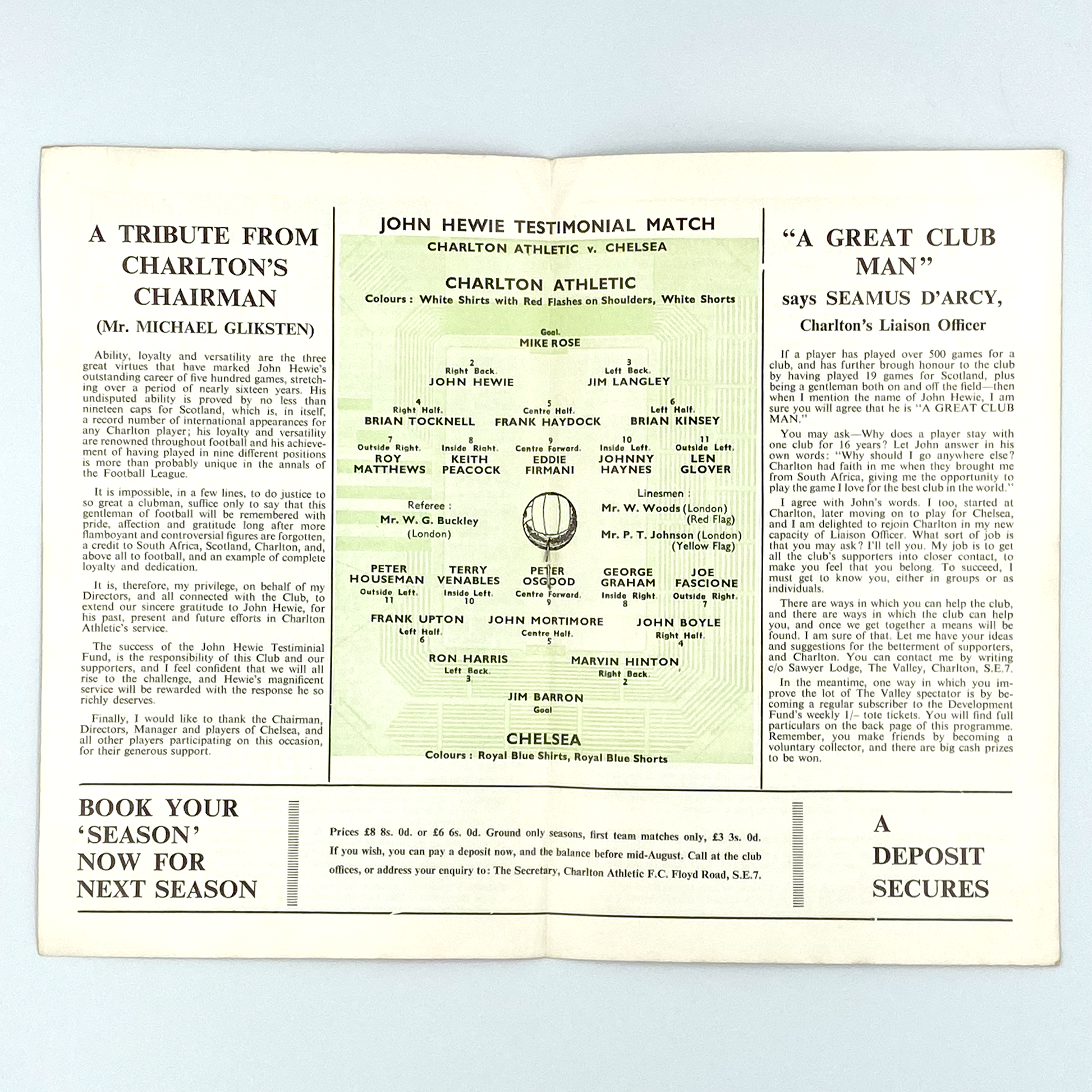 John Hewie Testimonial Programme (29 April, 1965)
