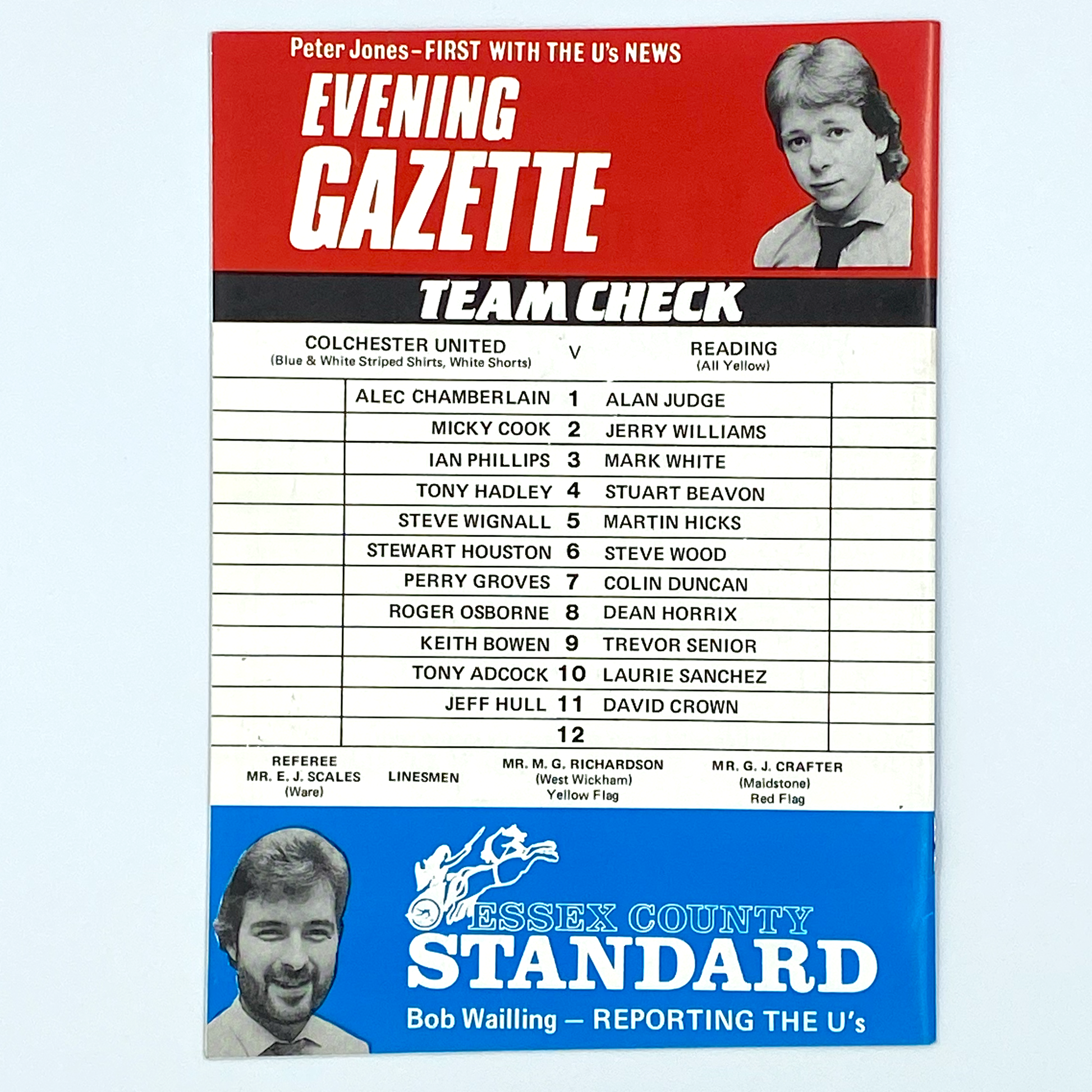 Colchester United vs Reading Programme (5 November, 1983)