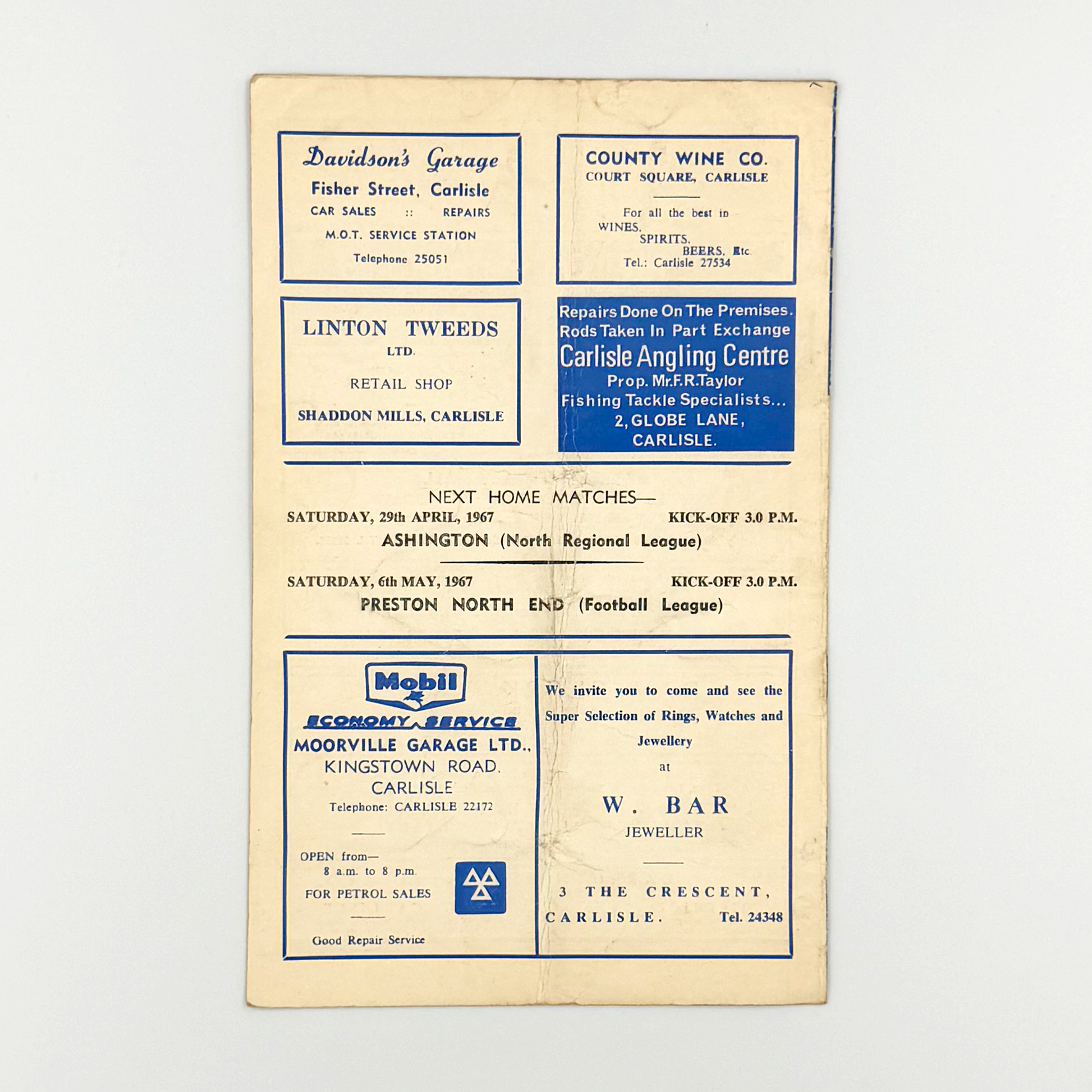 Carlisle United vs Millwall Programme (22 April, 1967)