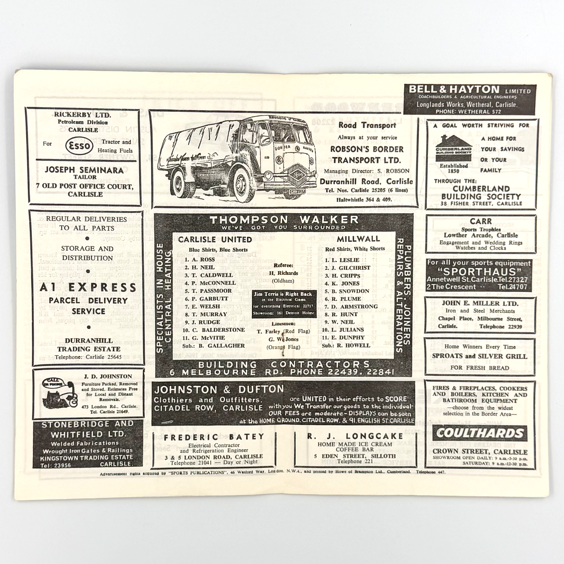 Carlisle United vs Millwall Programme (22 April, 1967)