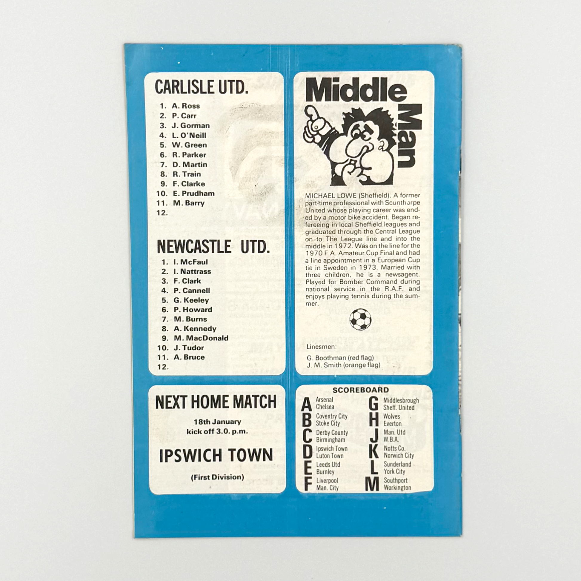 Carlisle United vs Newcastle United Programme (26 December, 1974)