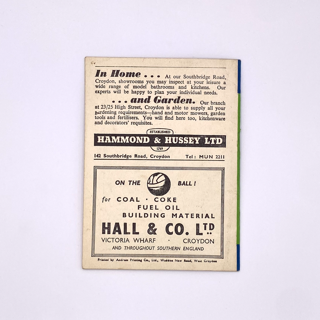 Crystal Palace vs Grimsby Town Programme (11 January, 1961)