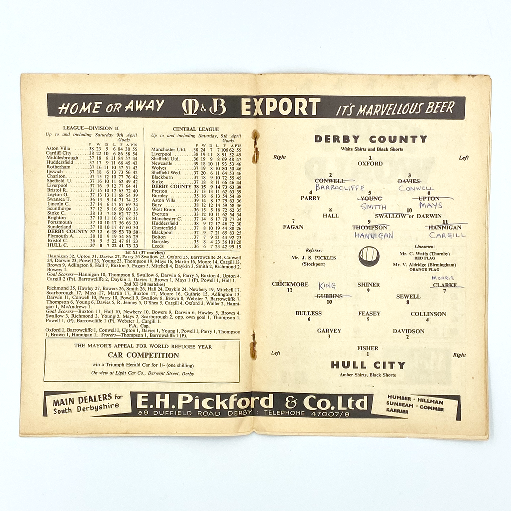 Derby County vs Hull City Programme (18 April, 1960)