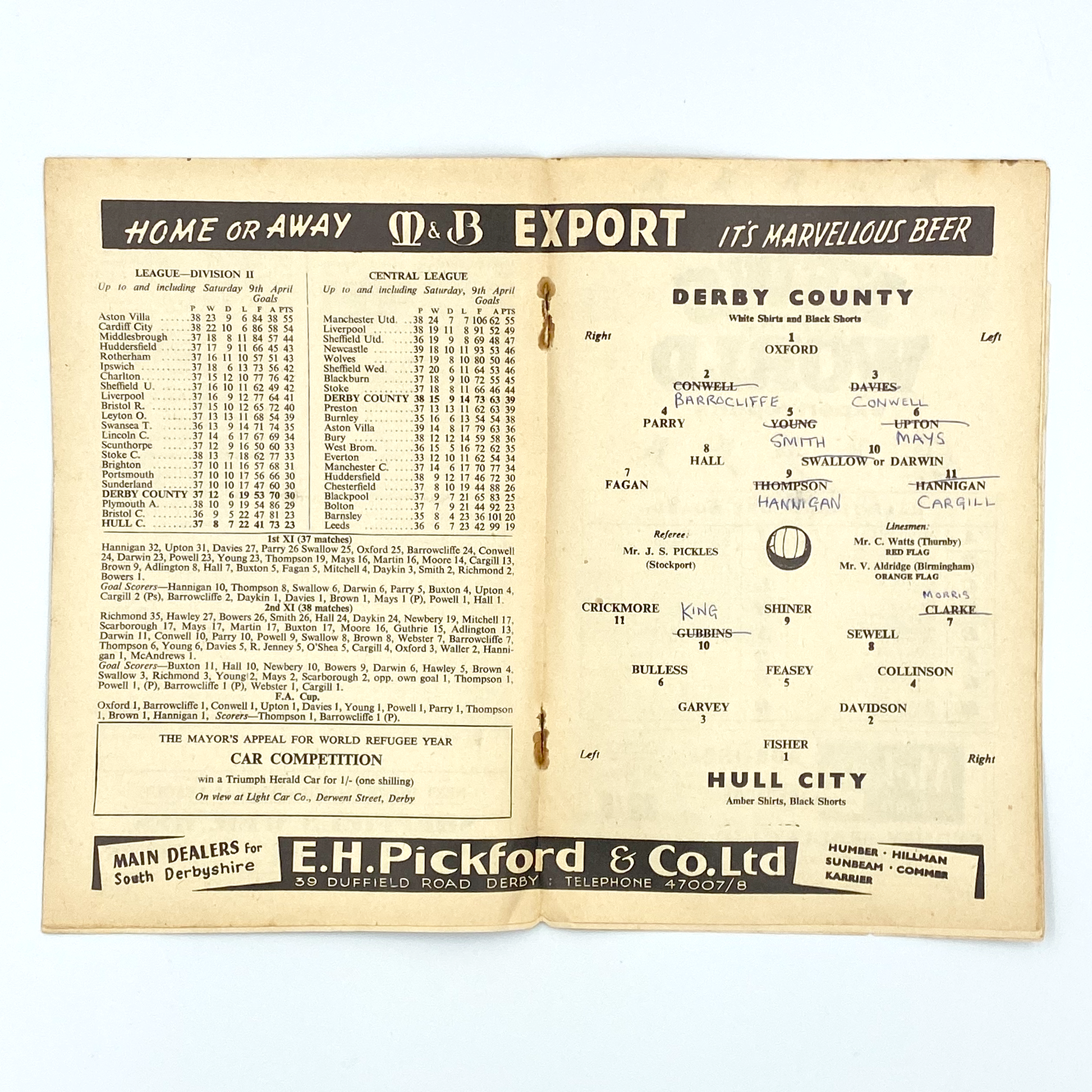 Derby County vs Hull City Programme (18 April, 1960)
