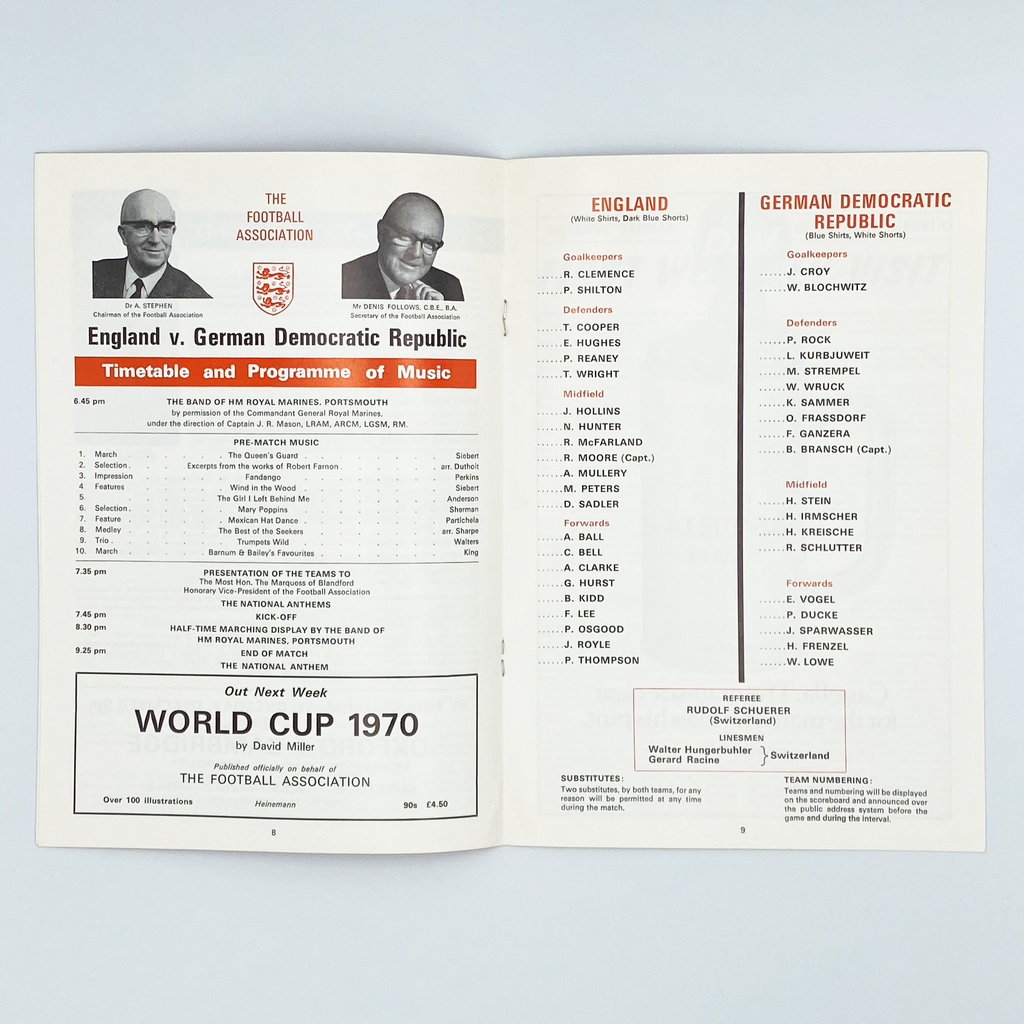 England vs East Germany Programme & Ticket (25 November, 1970)
