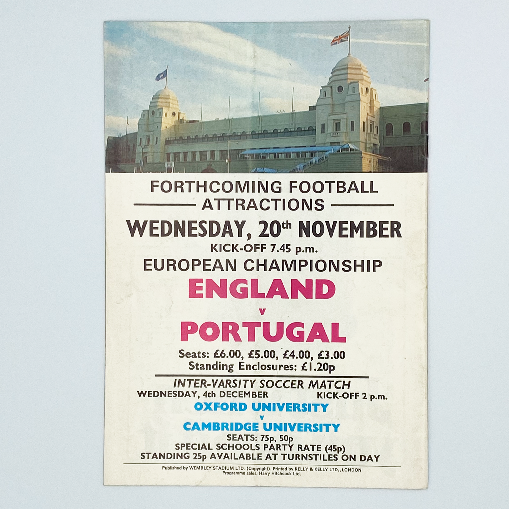 England vs Czechoslovakia Programme & Ticket (30 October, 1974)