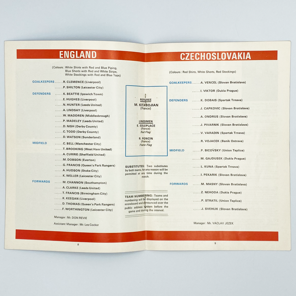 England vs Czechoslovakia Programme & Ticket (30 October, 1974)
