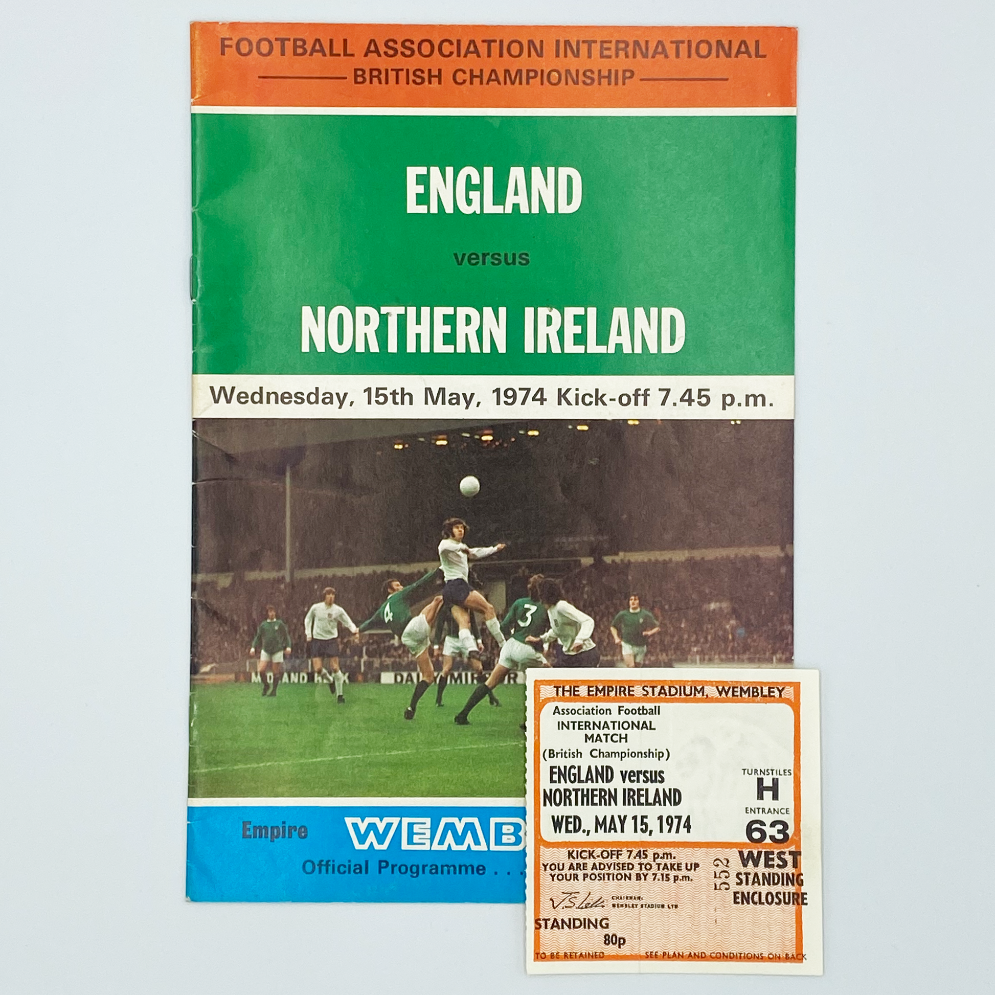 England vs Northern Ireland Programme & Ticket (15 May, 1974)