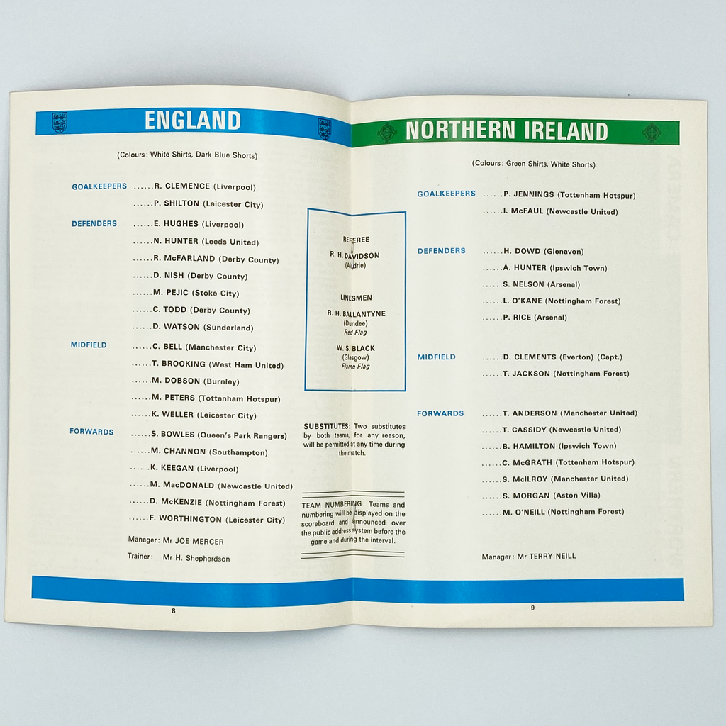 England vs Northern Ireland Programme & Ticket (15 May, 1974)