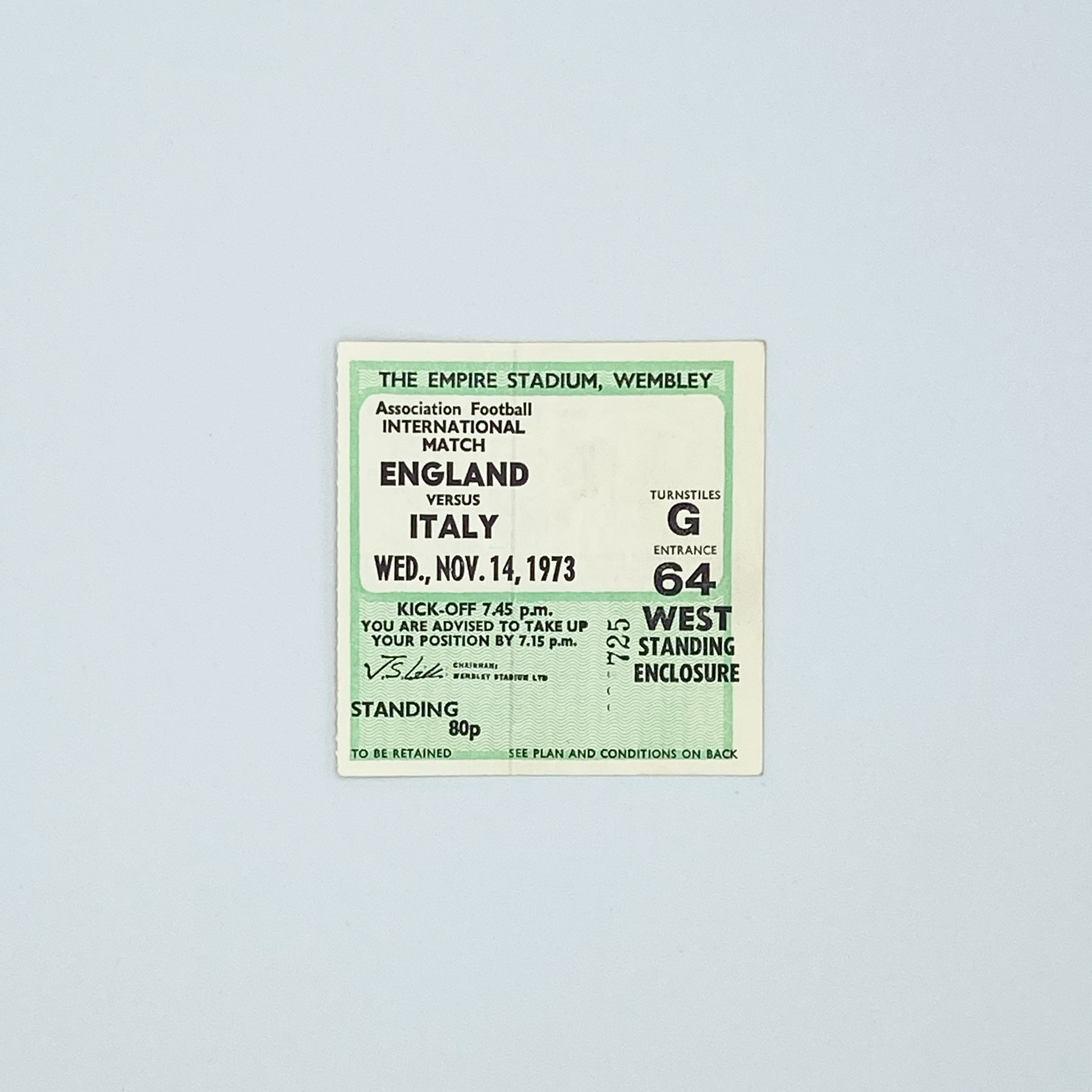 England vs Italy Programme & Ticket (14 November, 1973)