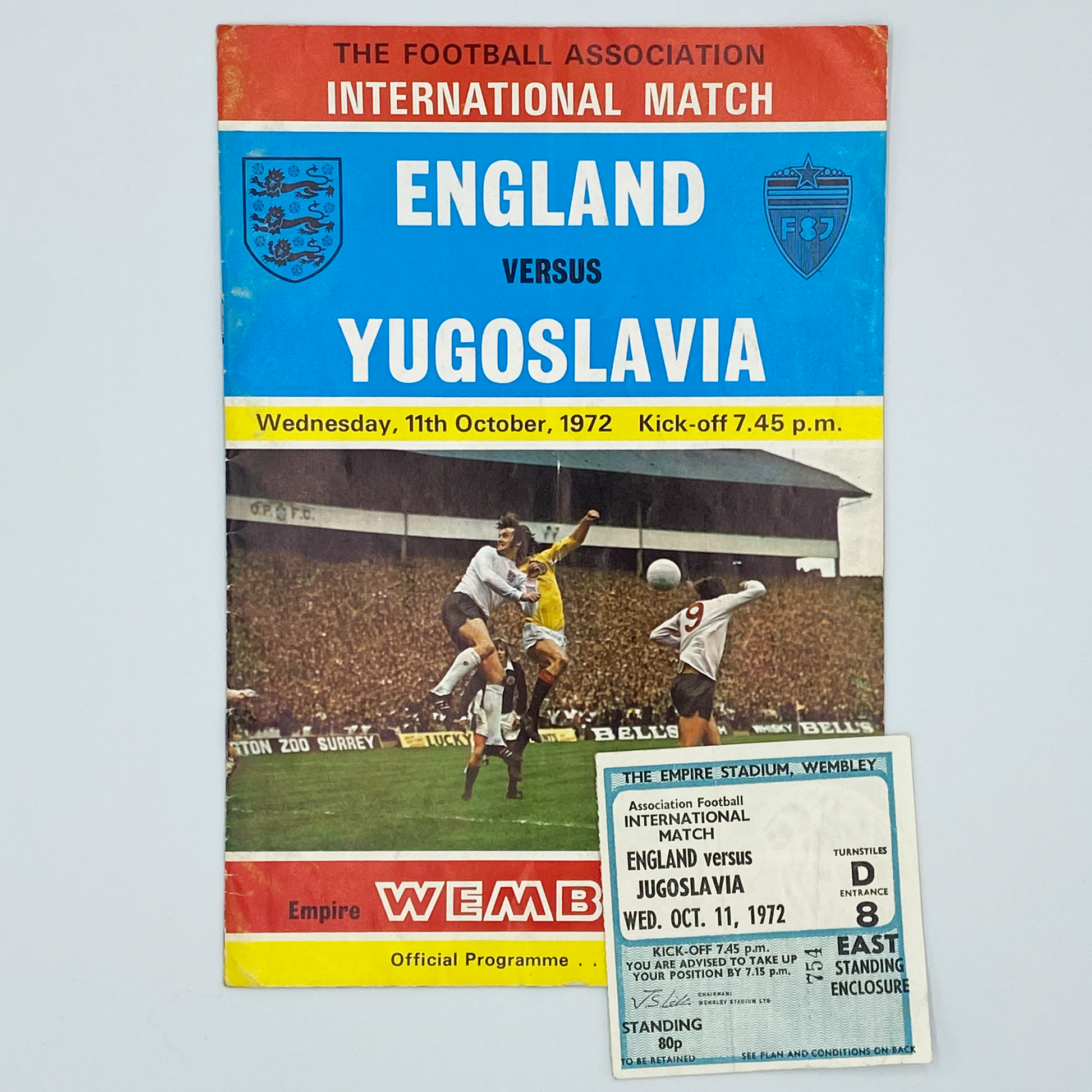 England vs Yugoslavia Programme & Ticket (11 October, 1972)