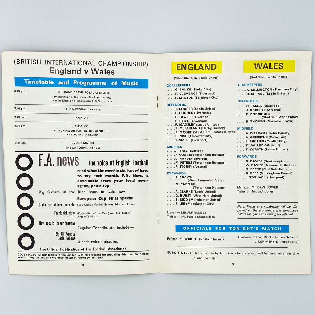 England vs Wales Programme & Ticket (19 May, 1971)