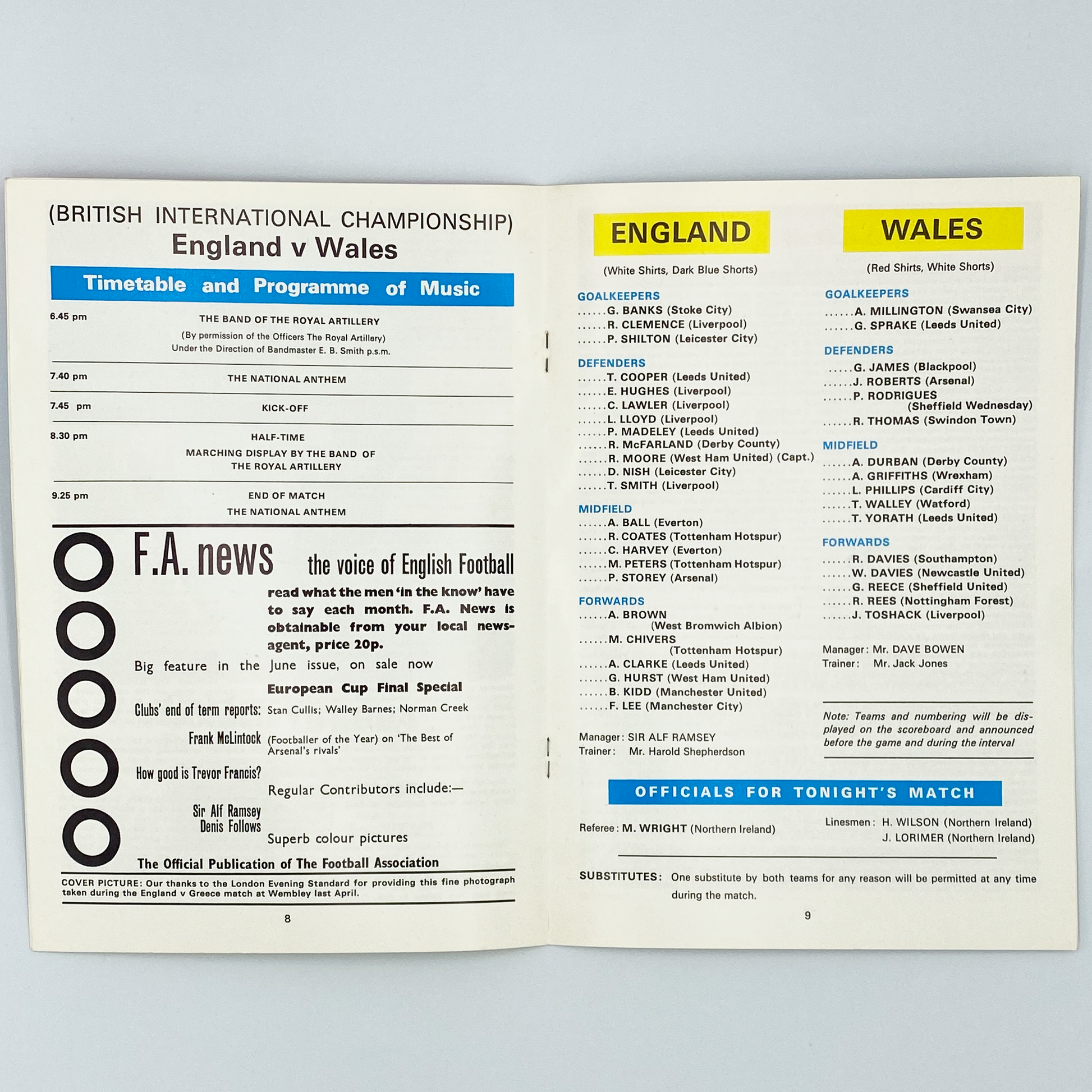 England vs Wales Programme & Ticket (19 May, 1971)