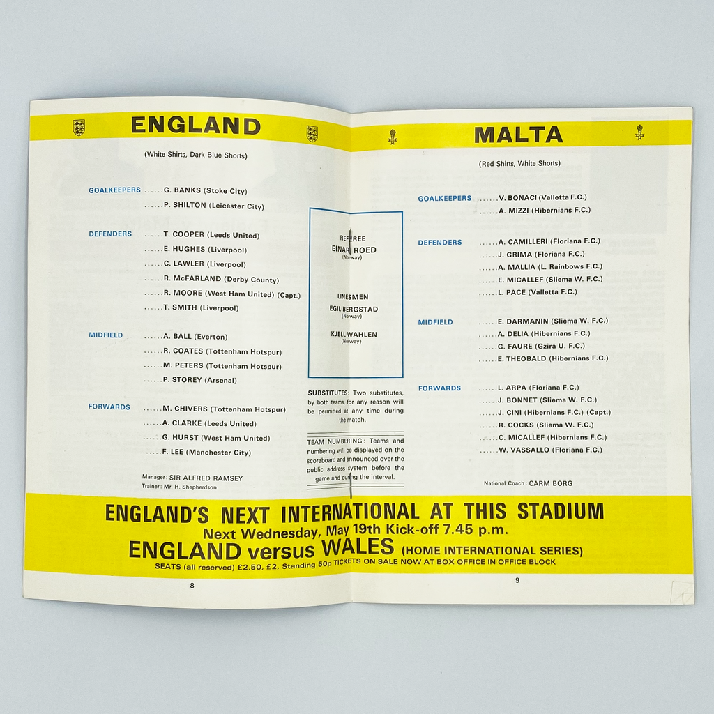 England vs Malta Programme (12 May, 1971)