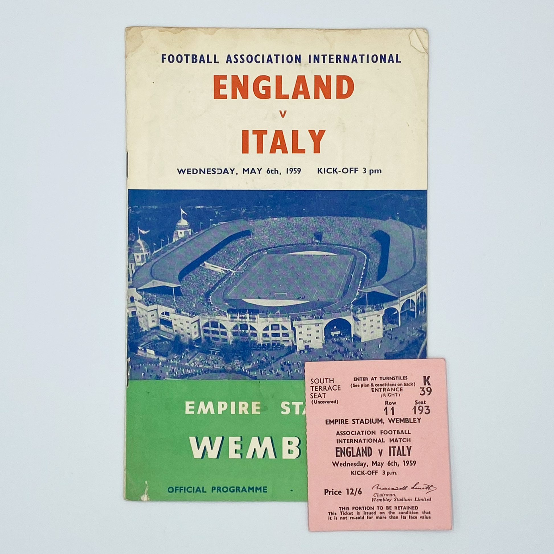 England vs Italy Programme & Ticket (6 May, 1959)