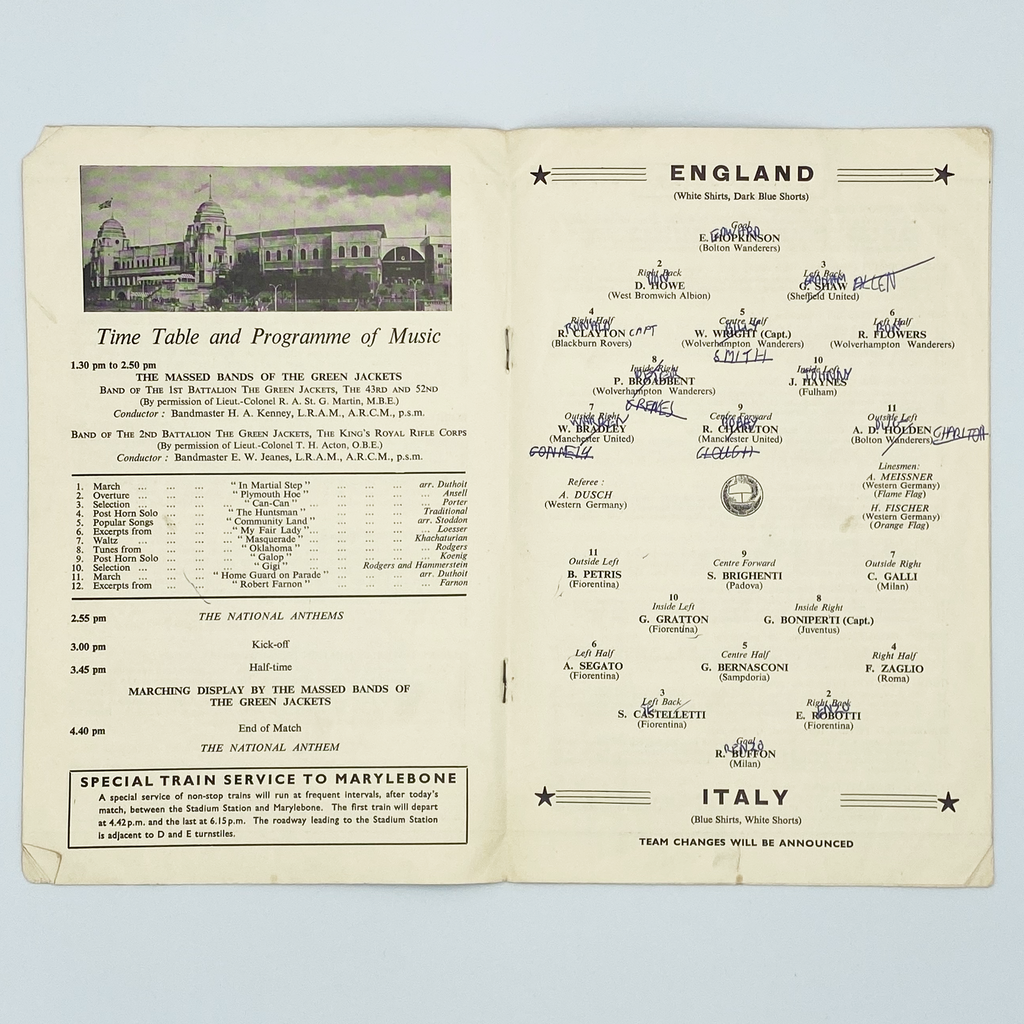 England vs Italy Programme & Ticket (6 May, 1959)