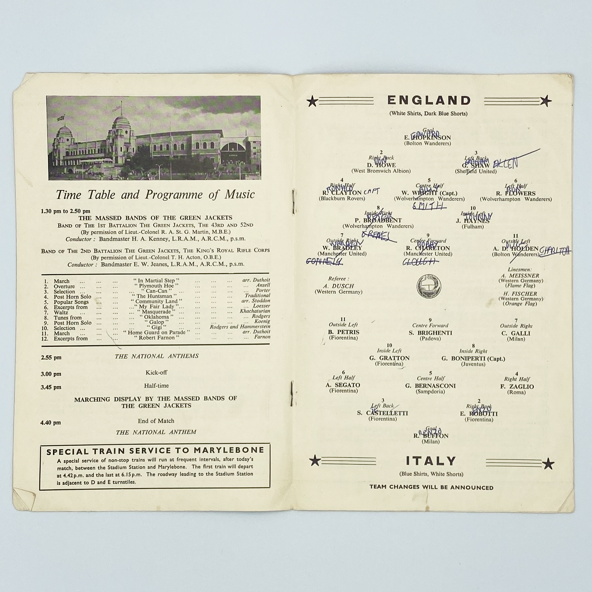 England vs Italy Programme & Ticket (6 May, 1959)