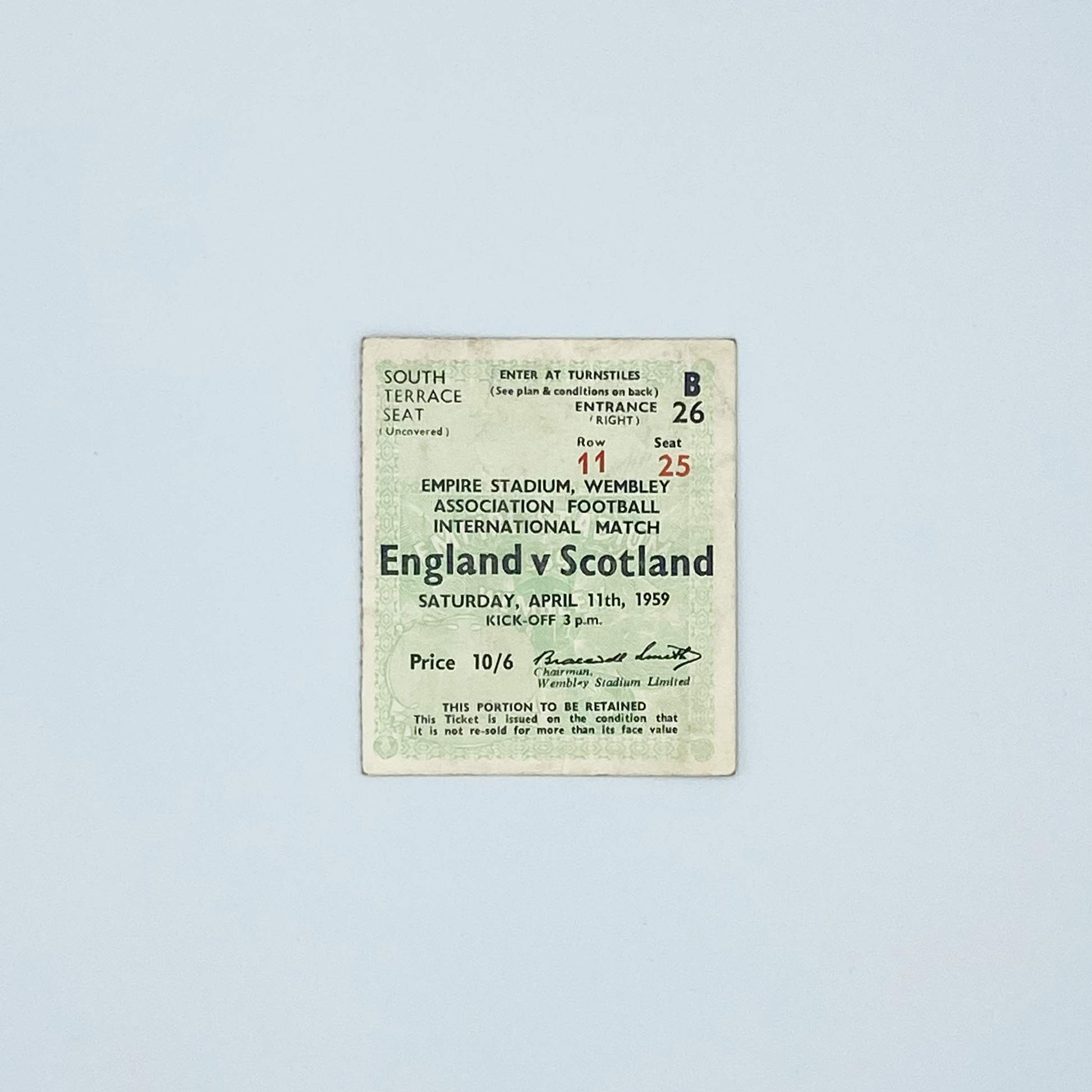 England vs Scotland Programme & Ticket (11 April, 1959)