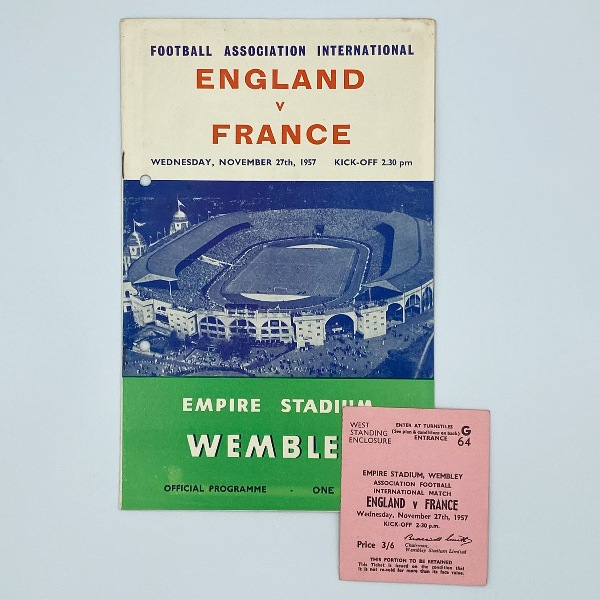 England vs France Programme & Ticket (27 November, 1957)