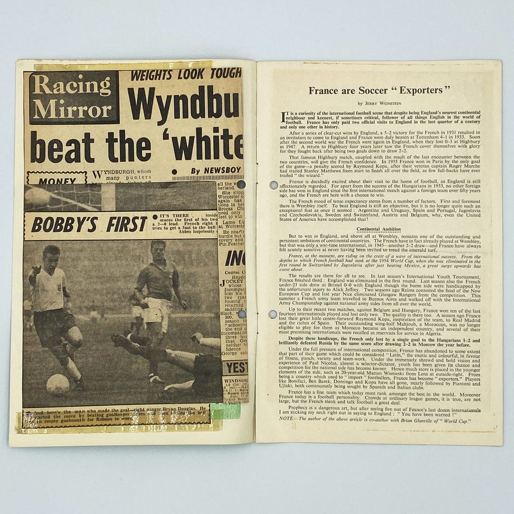 England vs France Programme & Ticket (27 November, 1957)
