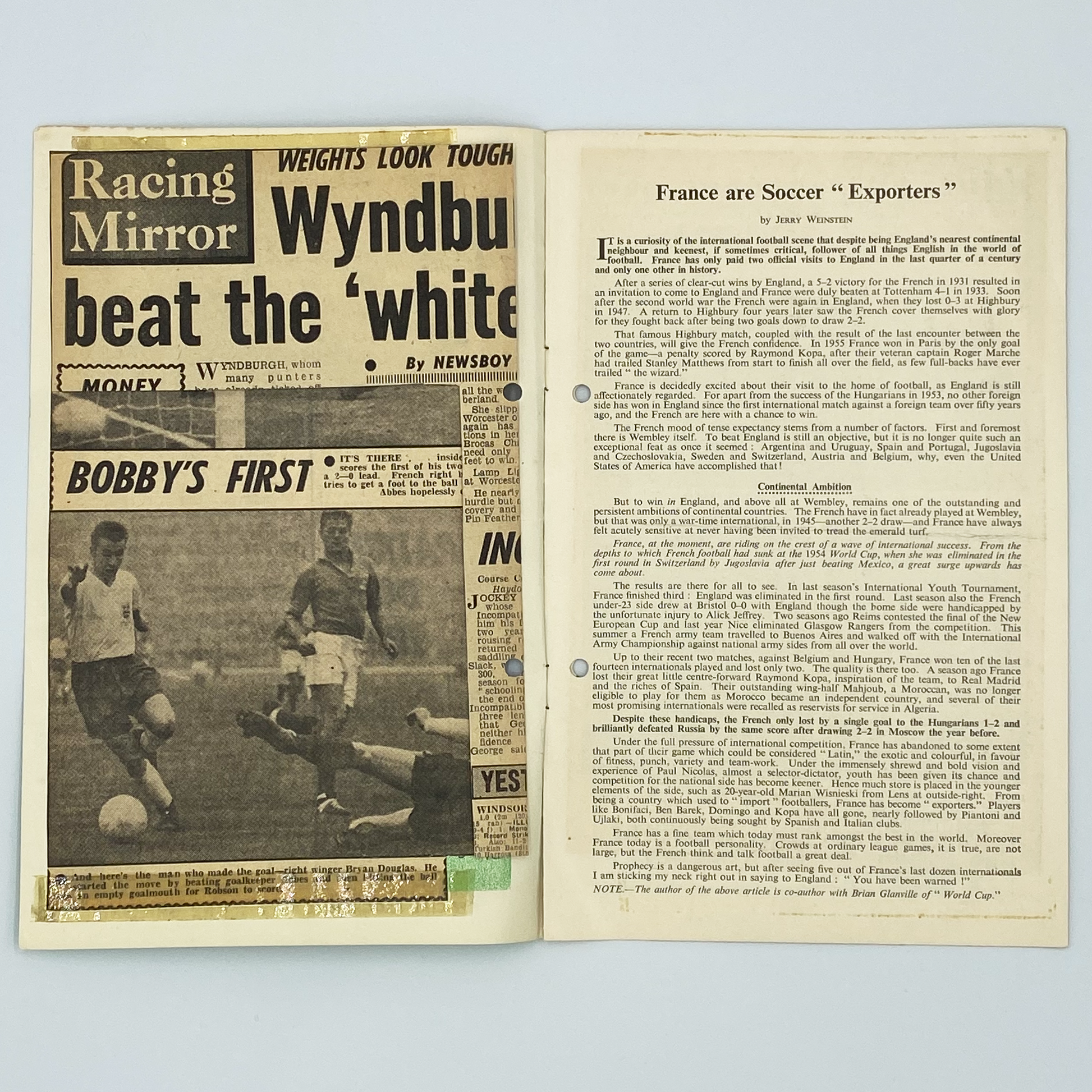 England vs France Programme & Ticket (27 November, 1957)