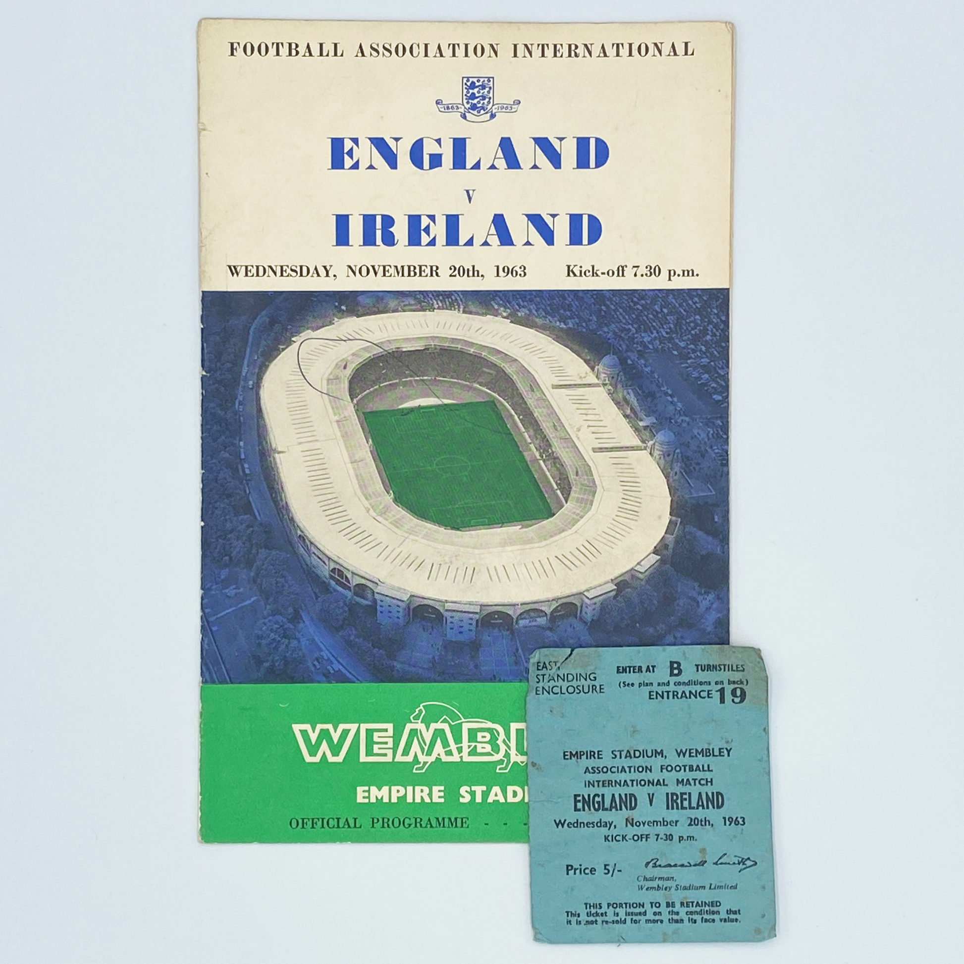 England vs Northern Ireland Programme & Ticket (20 November, 1963)