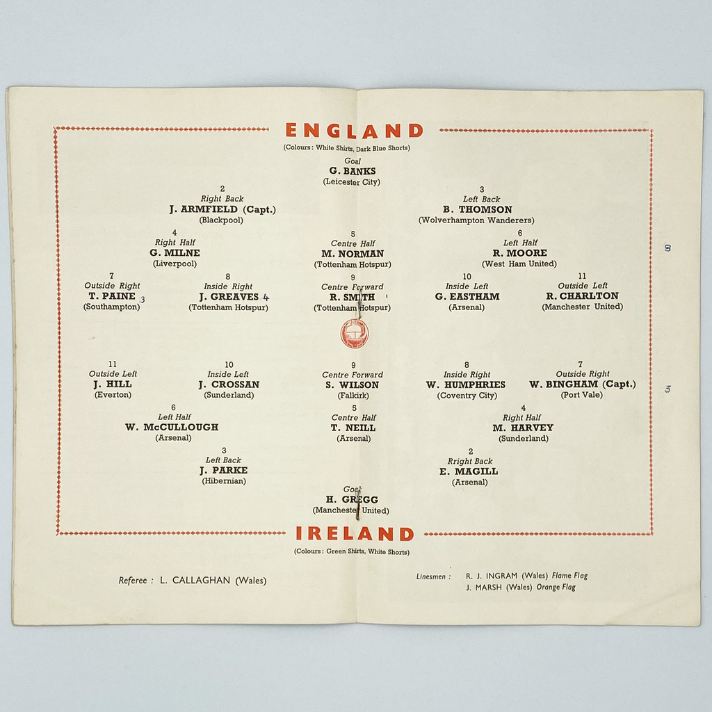 England vs Northern Ireland Programme & Ticket (20 November, 1963)