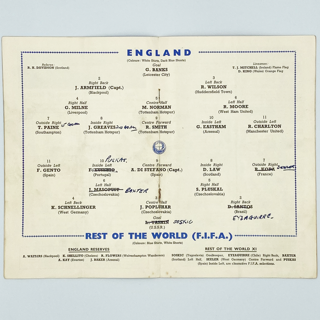 England vs Rest of the World Programme & Ticket (23 October, 1963)