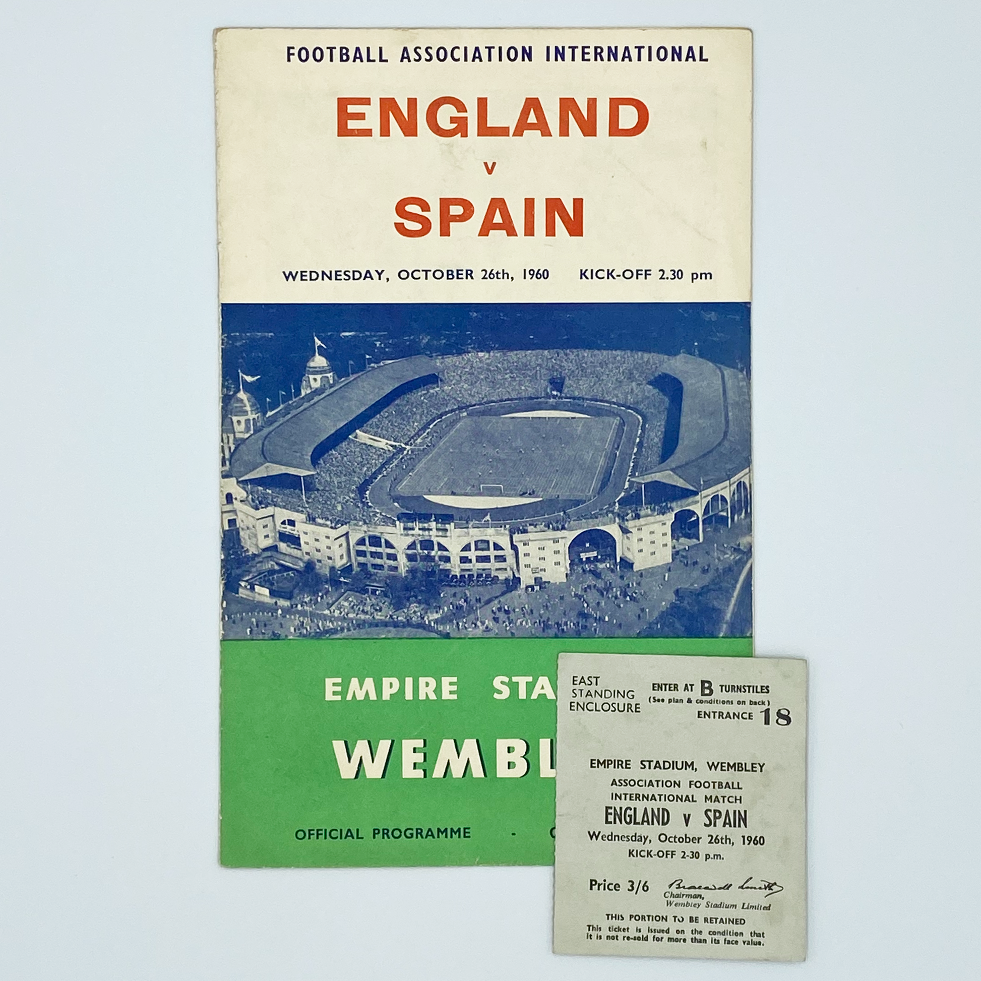 England vs Spain Programme & Ticket (26 October, 1960)