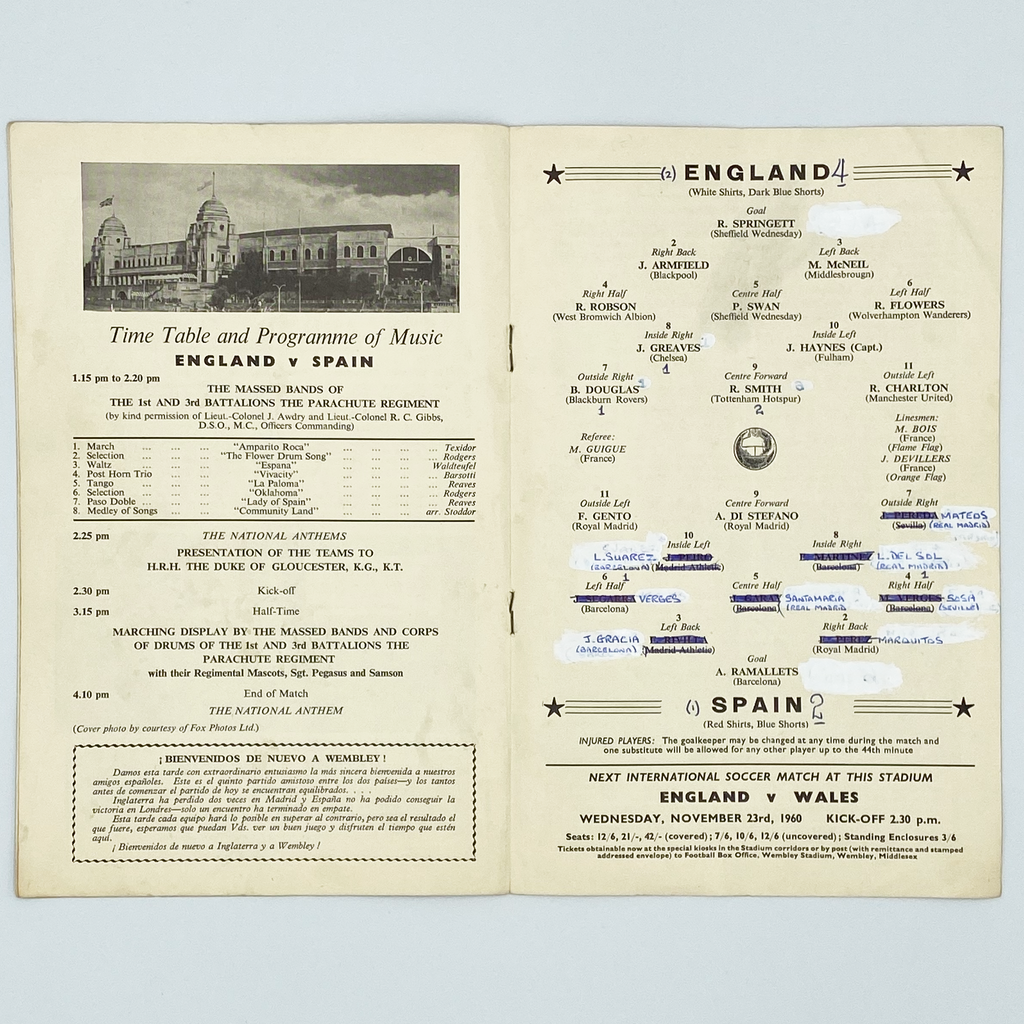 England vs Spain Programme & Ticket (26 October, 1960)