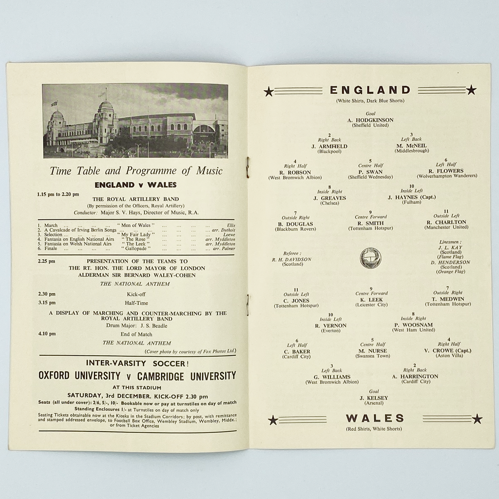 England vs Wales Programme & Ticket (23 November, 1960)