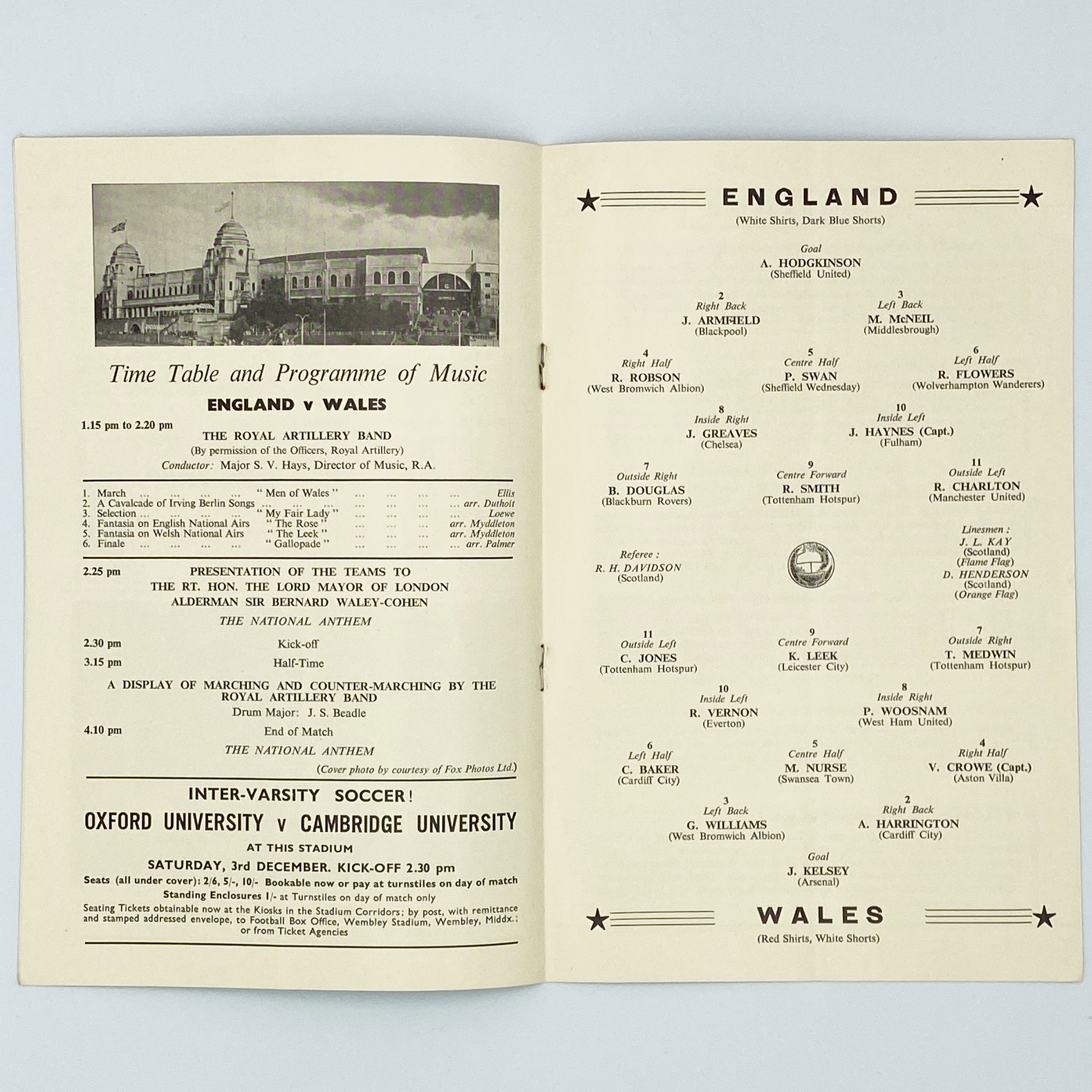 England vs Wales Programme & Ticket (23 November, 1960)