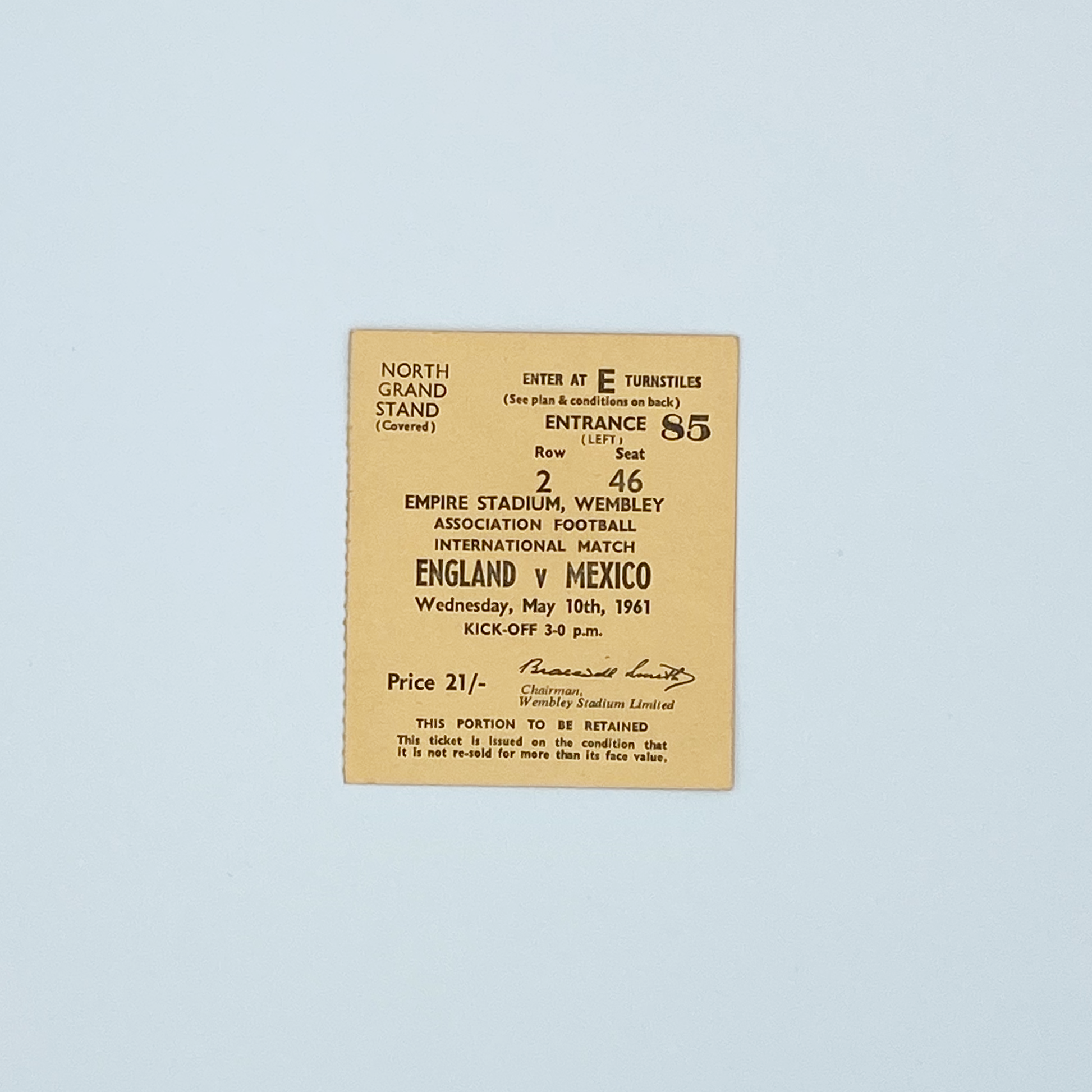 England vs Mexico Programme & Ticket (10 May, 1961)