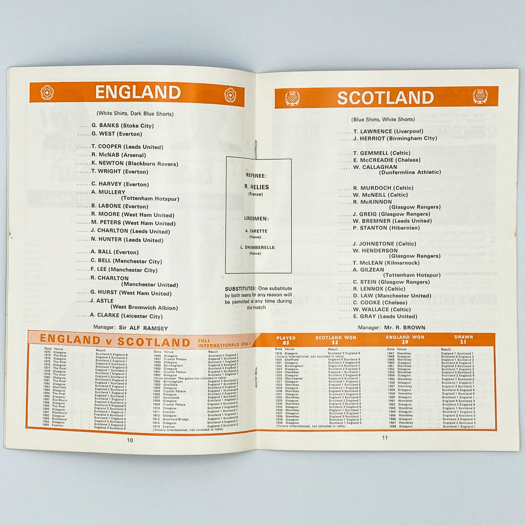 England vs Scotland Programme (10 May, 1969)
