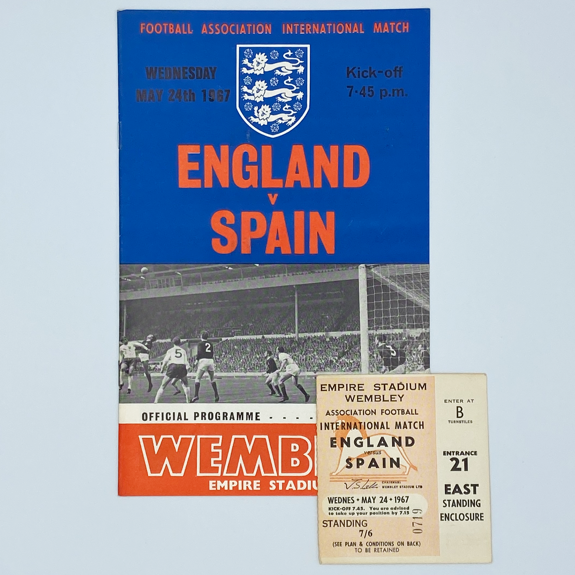 England vs Spain Programme & Ticket (24 May, 1967)