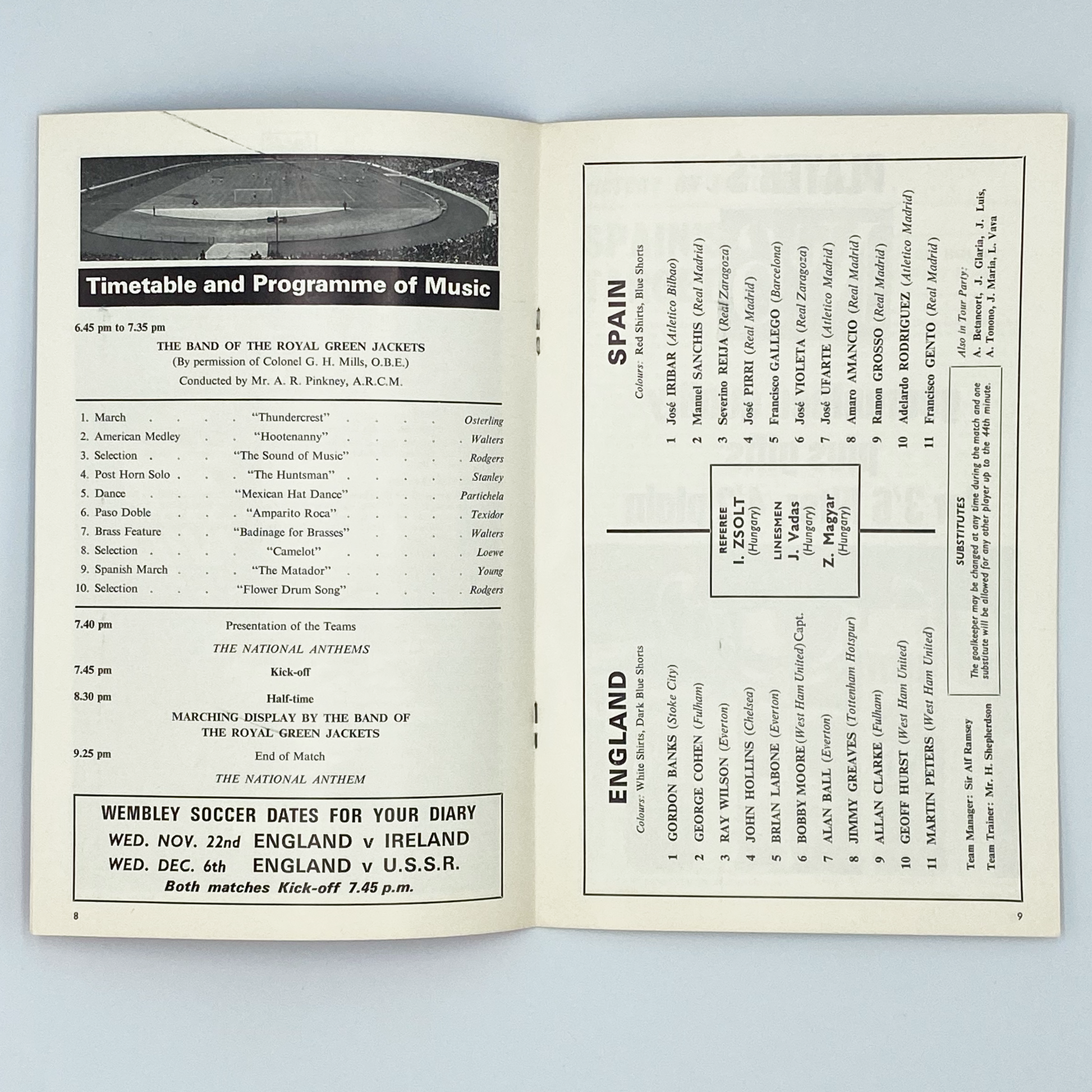 England vs Spain Programme & Ticket (24 May, 1967)