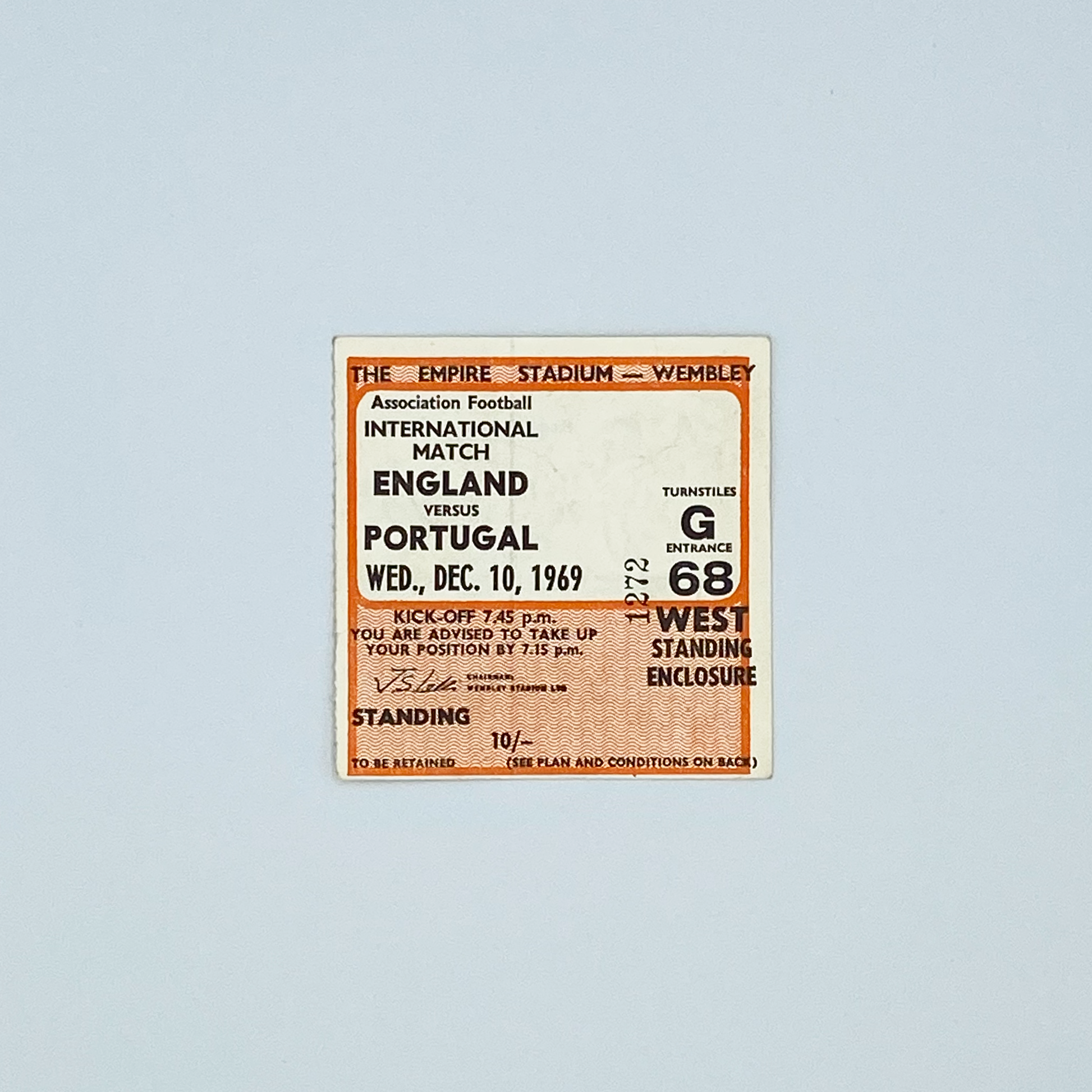 England vs Portugal Programme & Ticket (10 December, 1969)