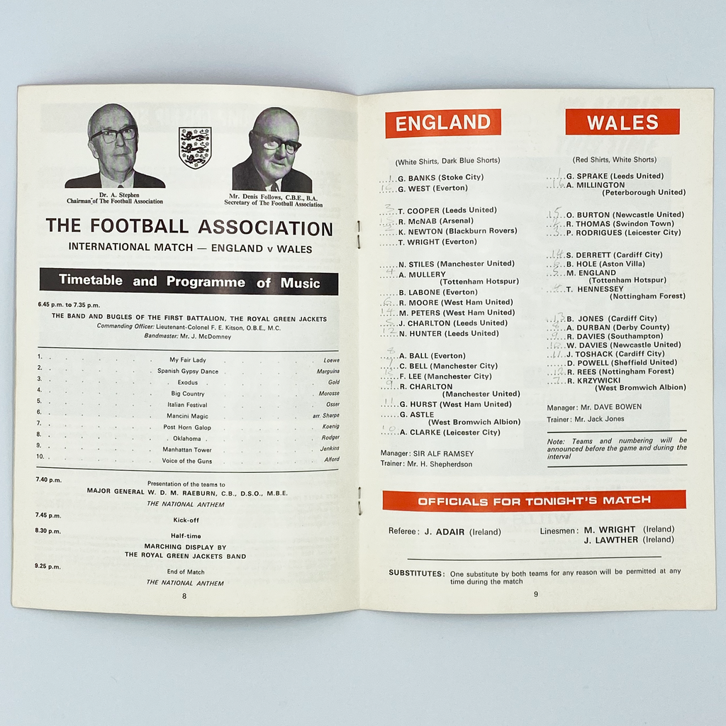 England vs Wales Programme & Ticket (7 May, 1969)