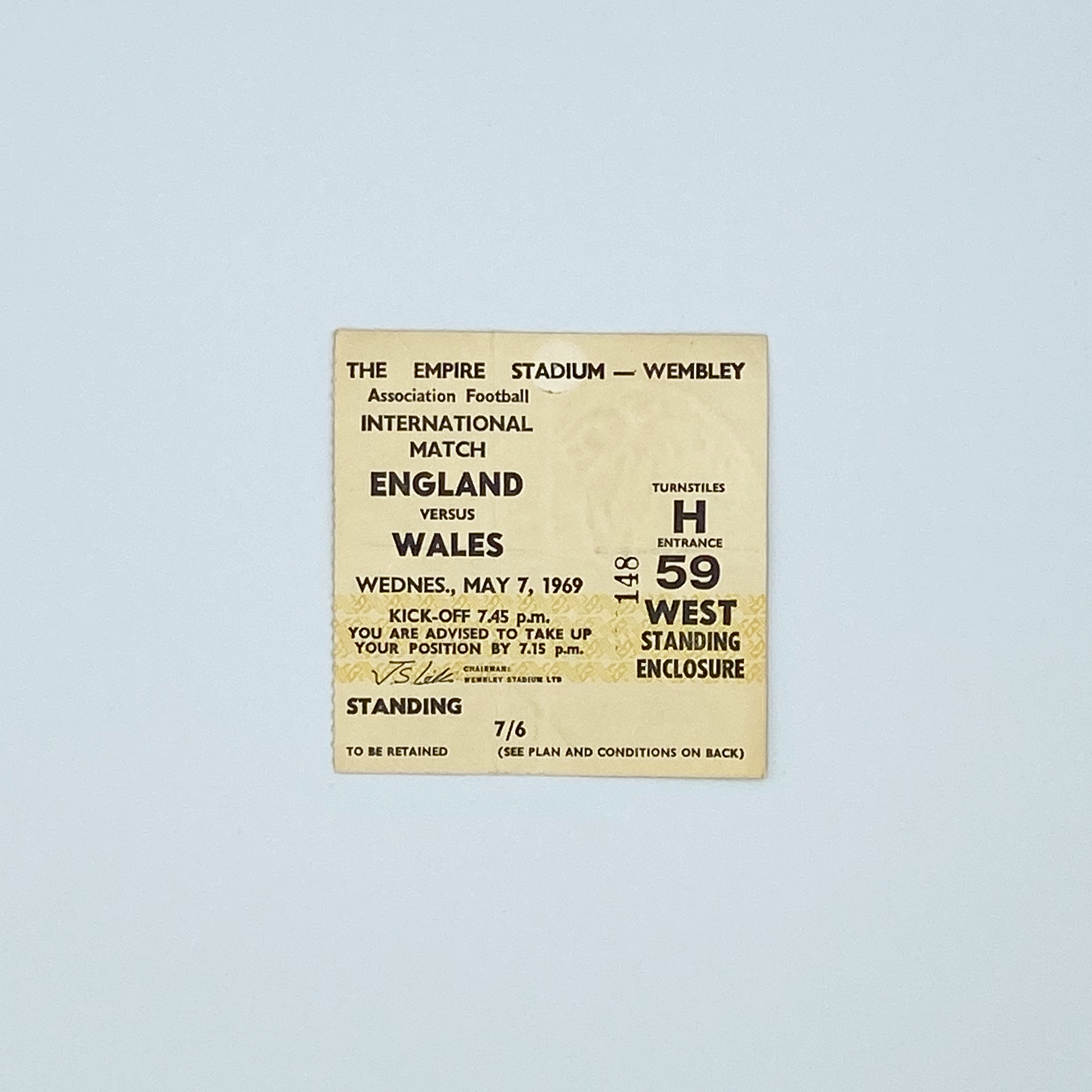 England vs Wales Programme & Ticket (7 May, 1969)